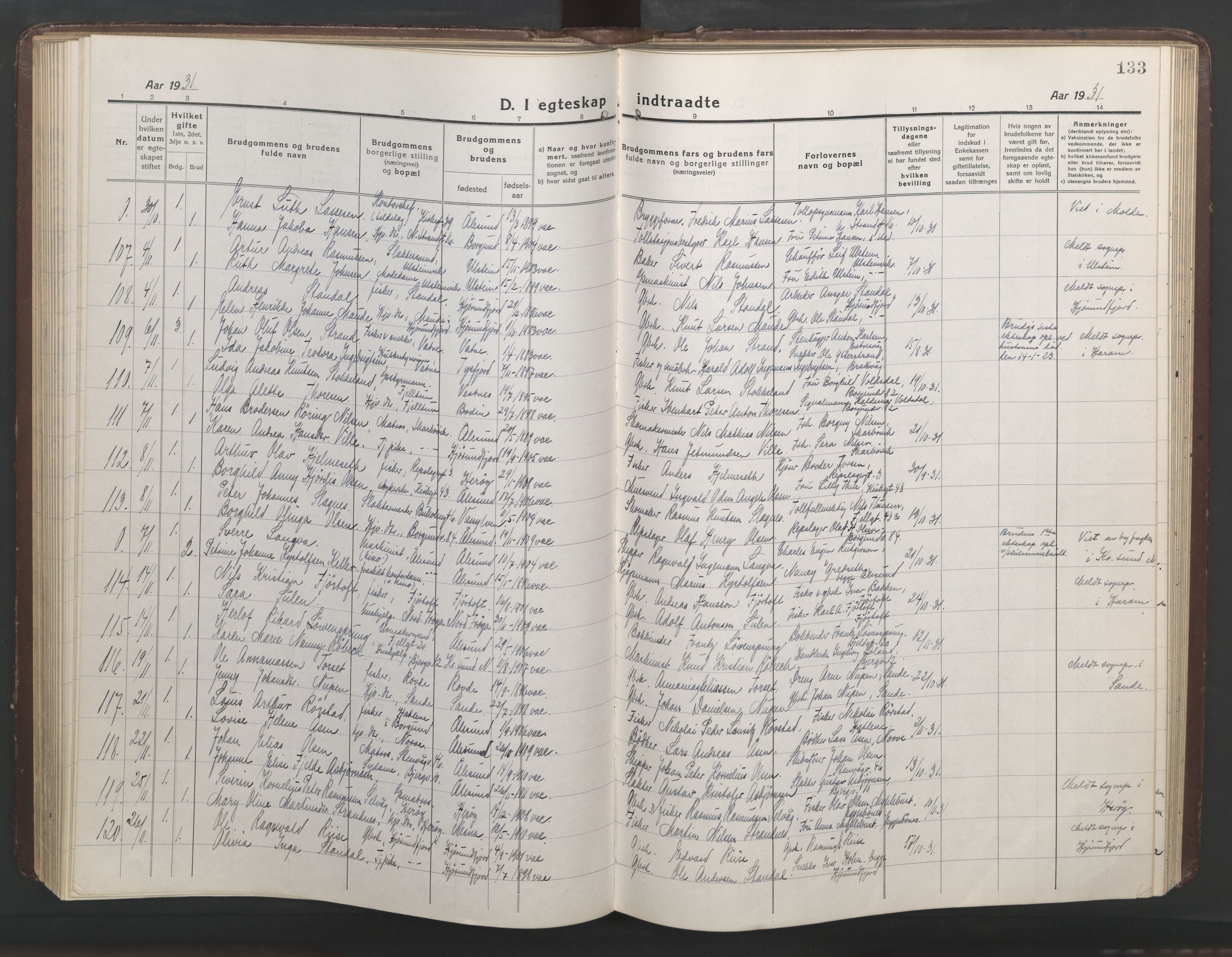 Ministerialprotokoller, klokkerbøker og fødselsregistre - Møre og Romsdal, AV/SAT-A-1454/529/L0473: Parish register (copy) no. 529C10, 1918-1941, p. 133