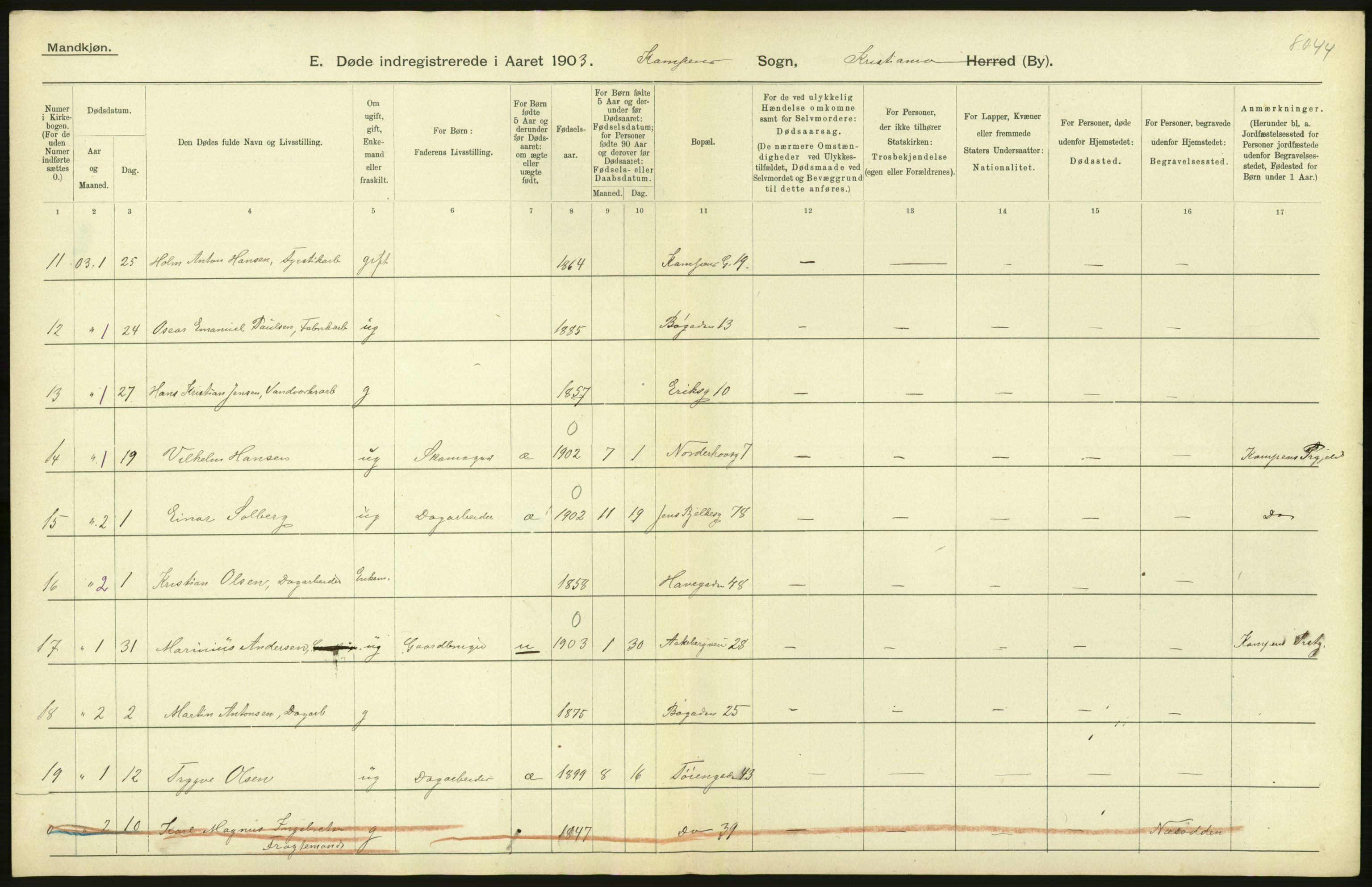 Statistisk sentralbyrå, Sosiodemografiske emner, Befolkning, AV/RA-S-2228/D/Df/Dfa/Dfaa/L0004: Kristiania: Gifte, døde, 1903, p. 258