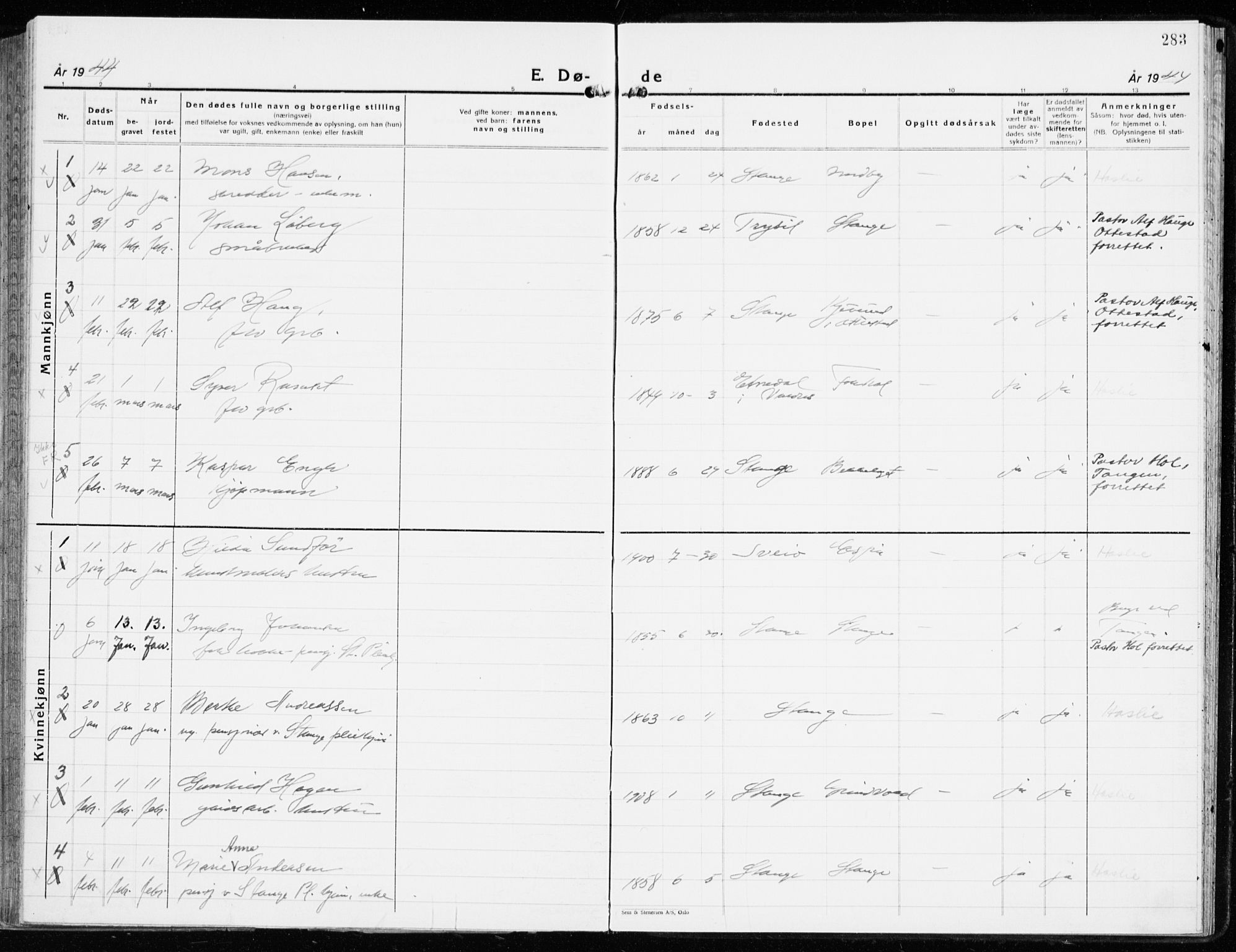 Stange prestekontor, AV/SAH-PREST-002/K/L0027: Parish register (official) no. 27, 1937-1947, p. 283