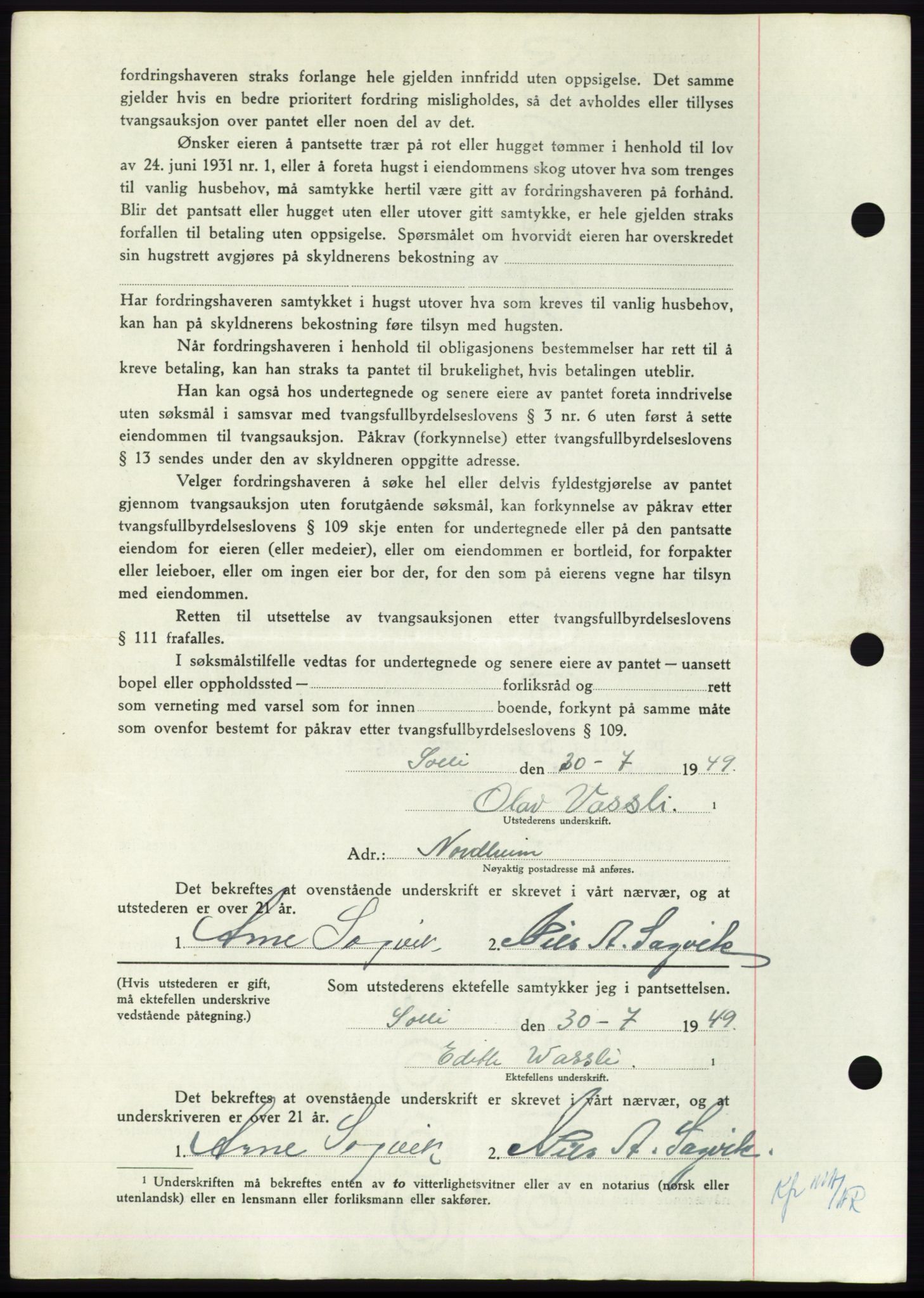 Nordmøre sorenskriveri, AV/SAT-A-4132/1/2/2Ca: Mortgage book no. B102, 1949-1949, Diary no: : 2494/1949