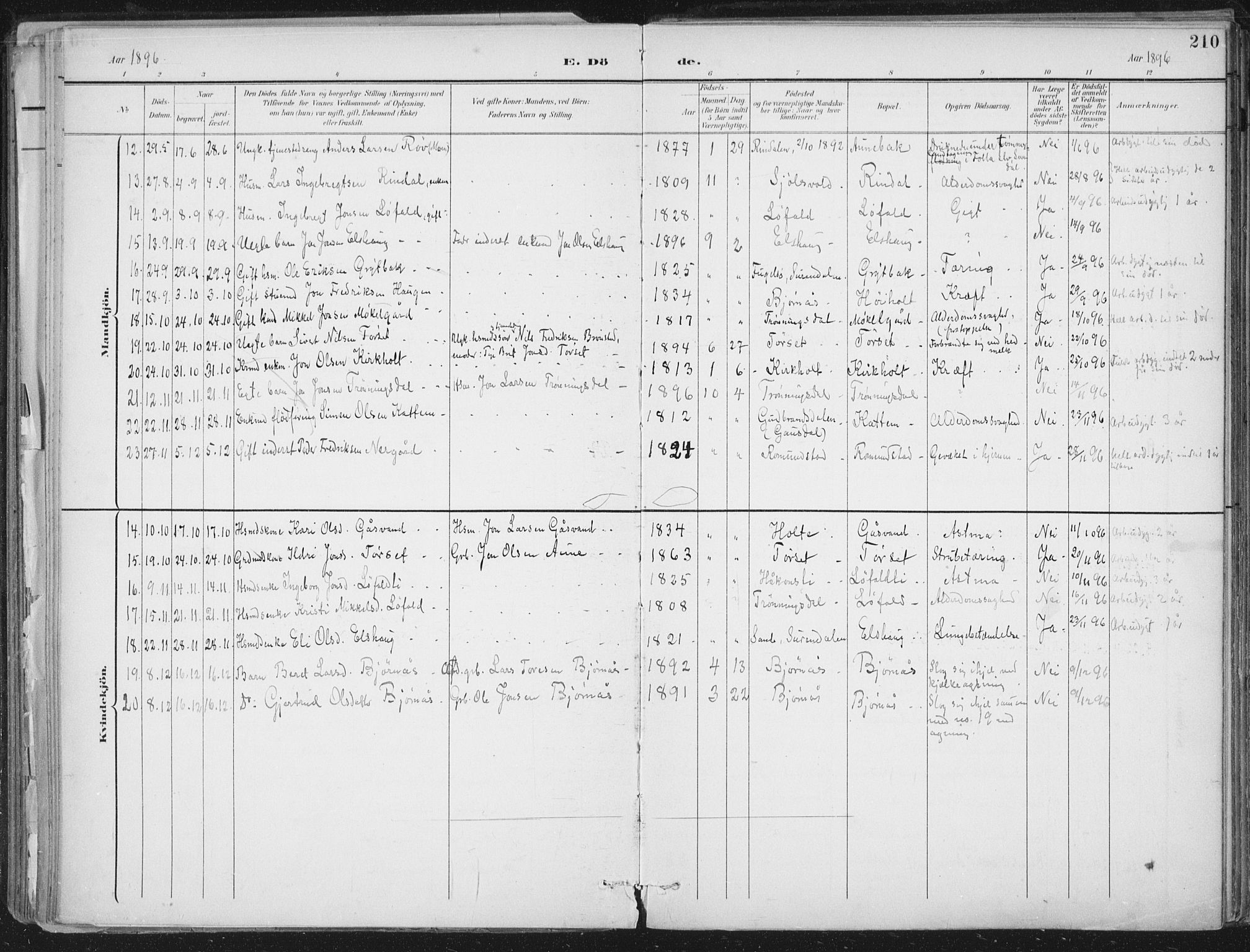 Ministerialprotokoller, klokkerbøker og fødselsregistre - Møre og Romsdal, SAT/A-1454/598/L1072: Parish register (official) no. 598A06, 1896-1910, p. 210