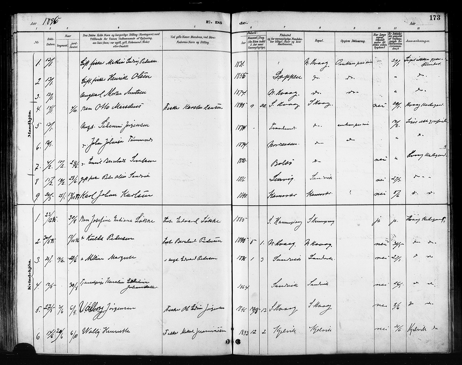 Måsøy sokneprestkontor, AV/SATØ-S-1348/H/Ha/L0007kirke: Parish register (official) no. 7, 1887-1899, p. 173