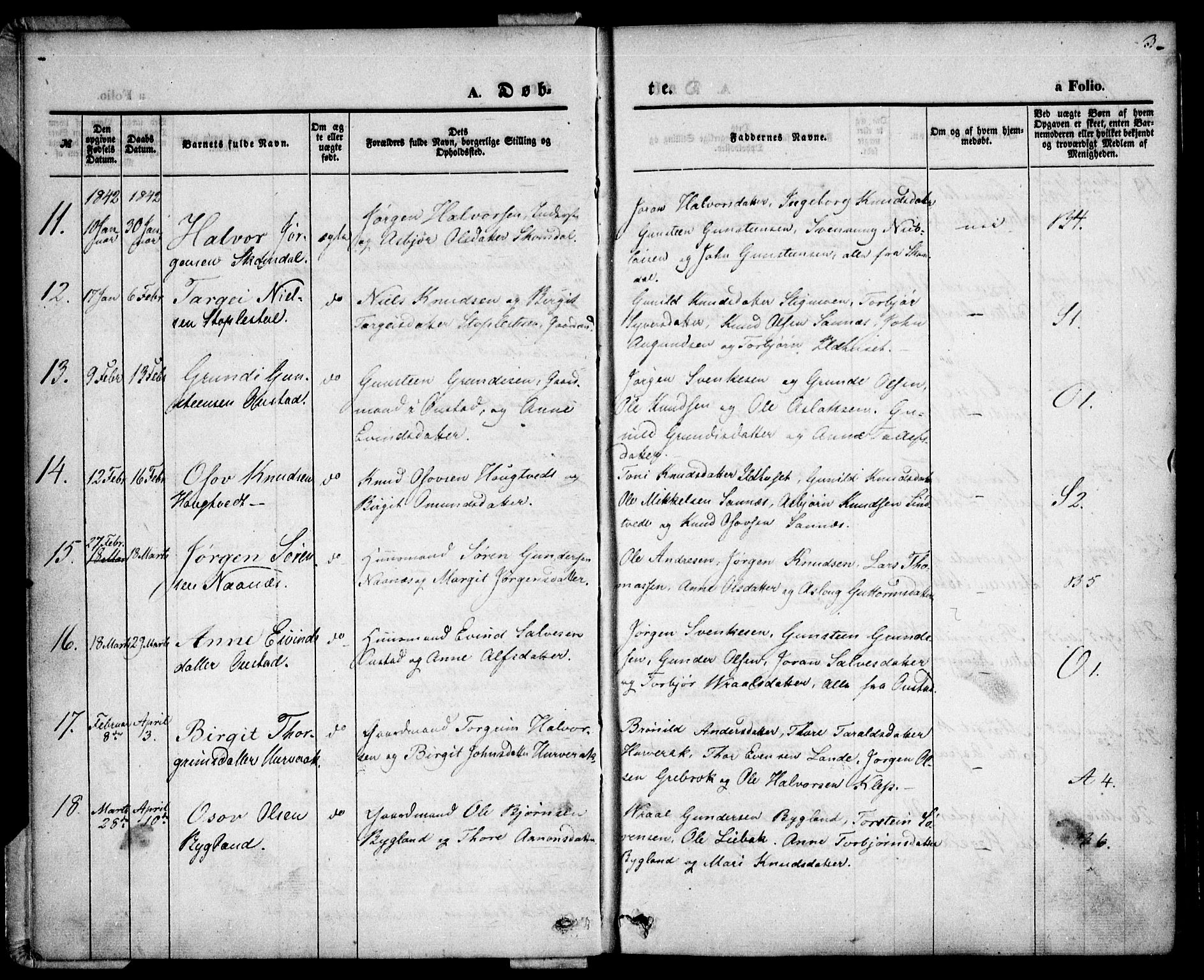 Bygland sokneprestkontor, AV/SAK-1111-0006/F/Fa/Fab/L0004: Parish register (official) no. A 4, 1842-1858, p. 3