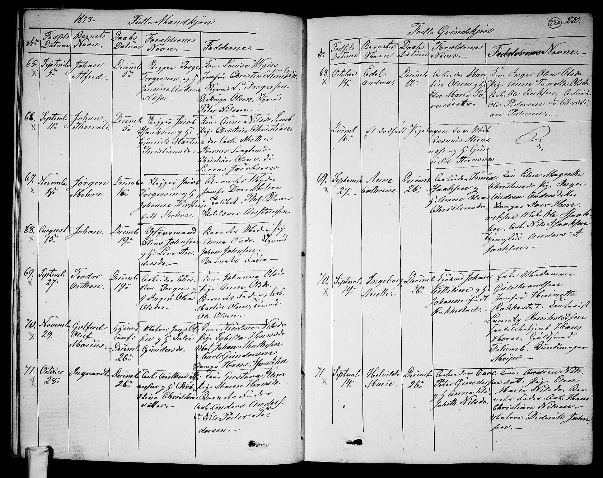 Larvik kirkebøker, SAKO/A-352/G/Ga/L0003a: Parish register (copy) no. I 3A, 1830-1870, p. 220