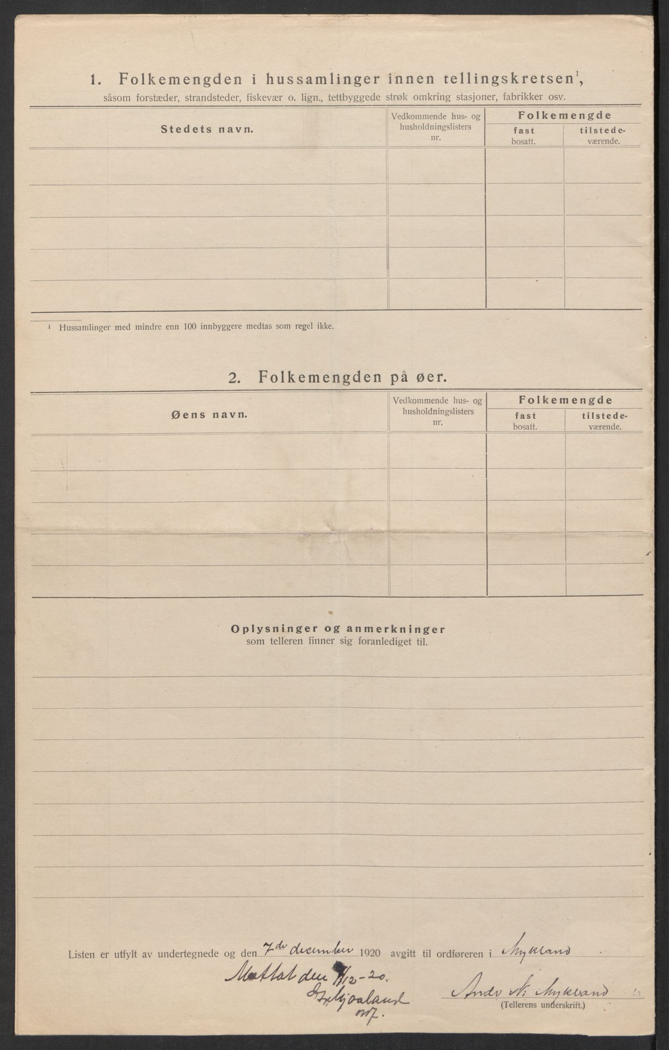 SAK, 1920 census for Mykland, 1920, p. 9