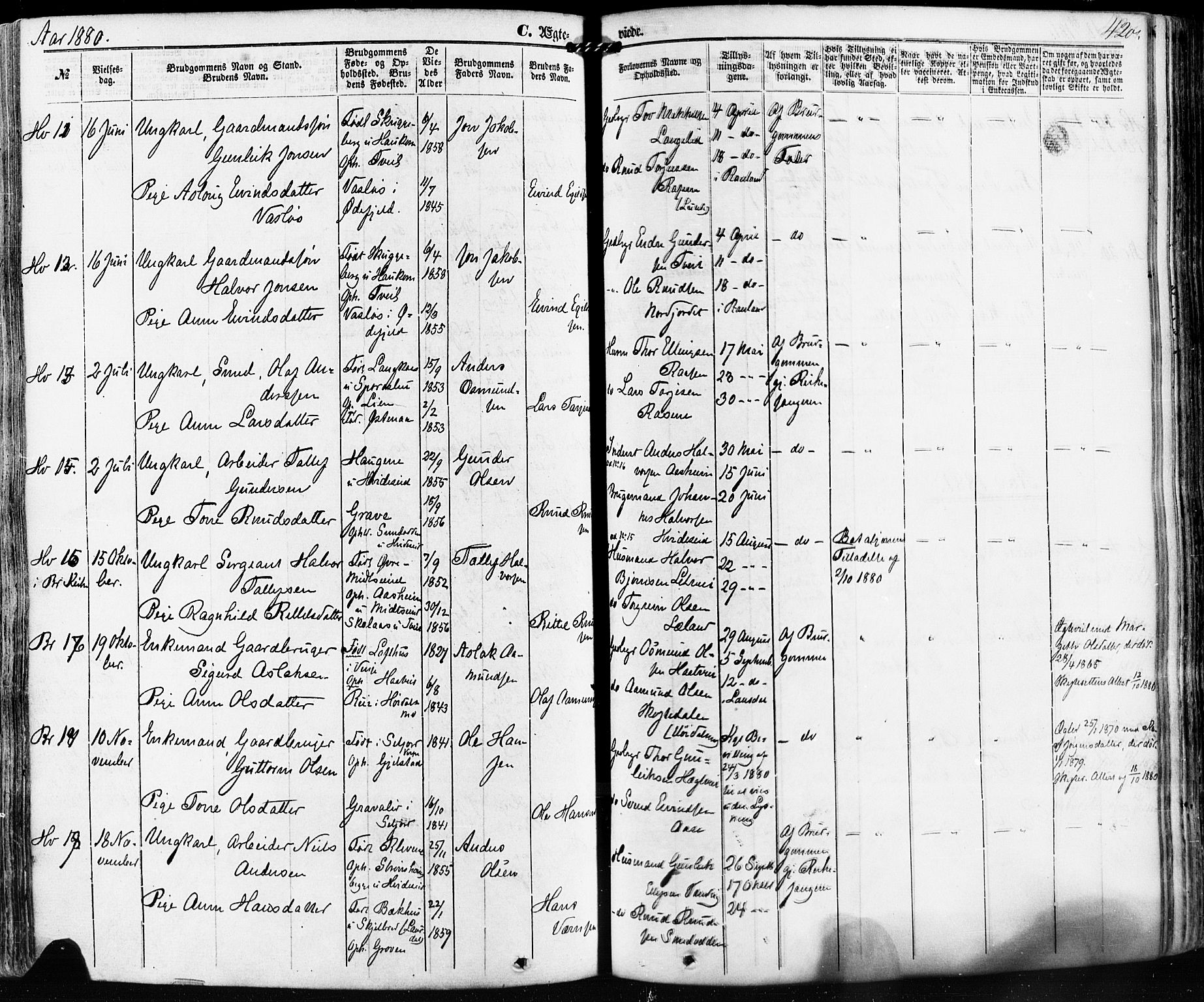 Kviteseid kirkebøker, SAKO/A-276/F/Fa/L0007: Parish register (official) no. I 7, 1859-1881, p. 420