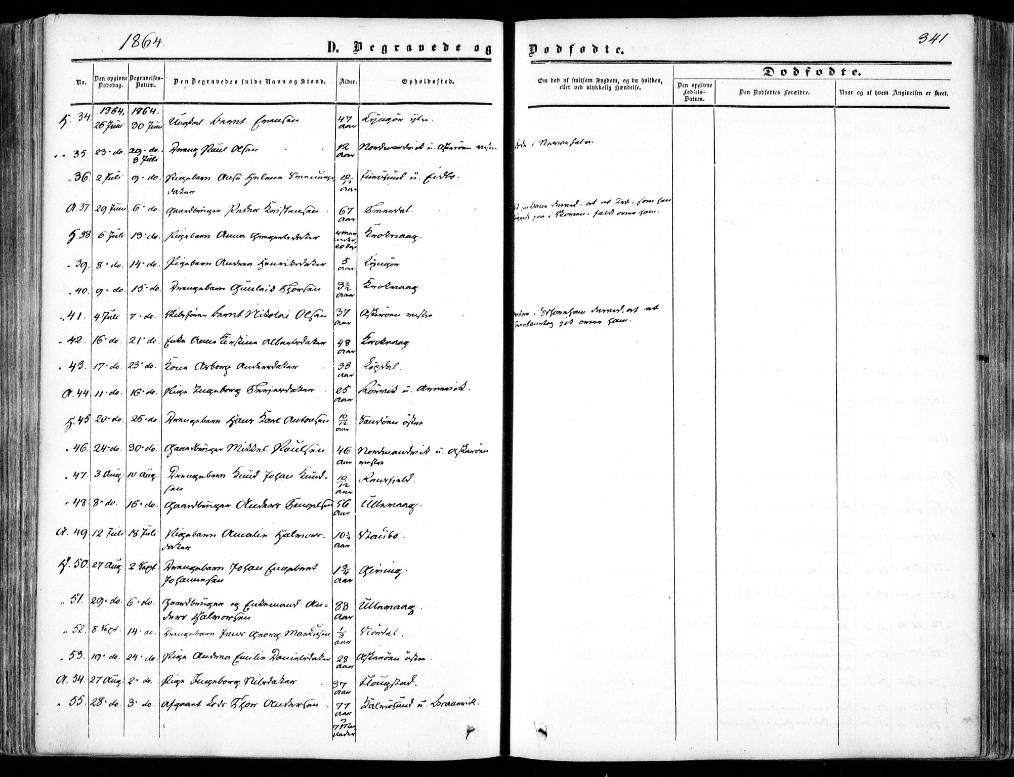 Dypvåg sokneprestkontor, SAK/1111-0007/F/Fa/Faa/L0006: Parish register (official) no. A 6, 1855-1872, p. 341