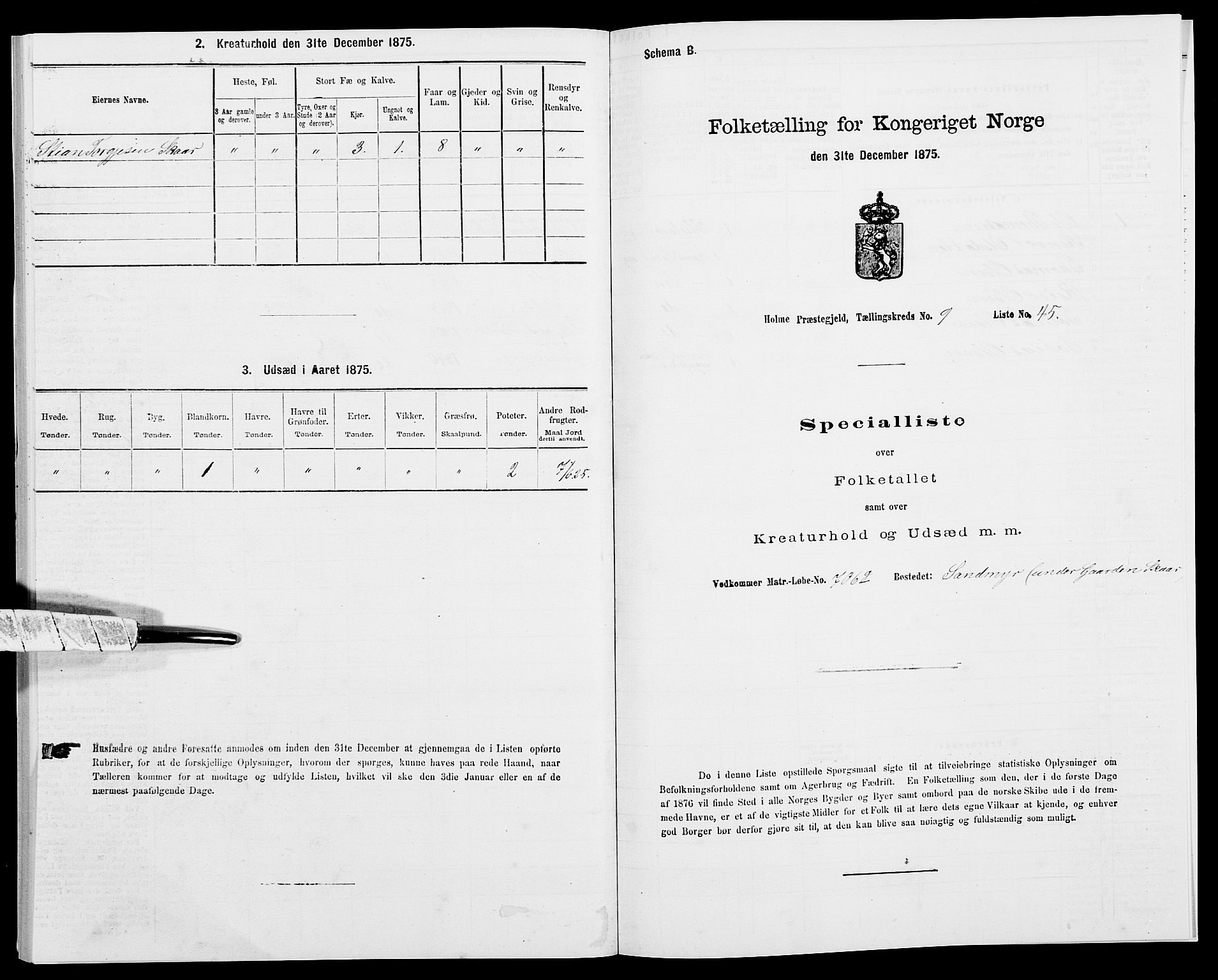 SAK, 1875 census for 1020P Holum, 1875, p. 1048