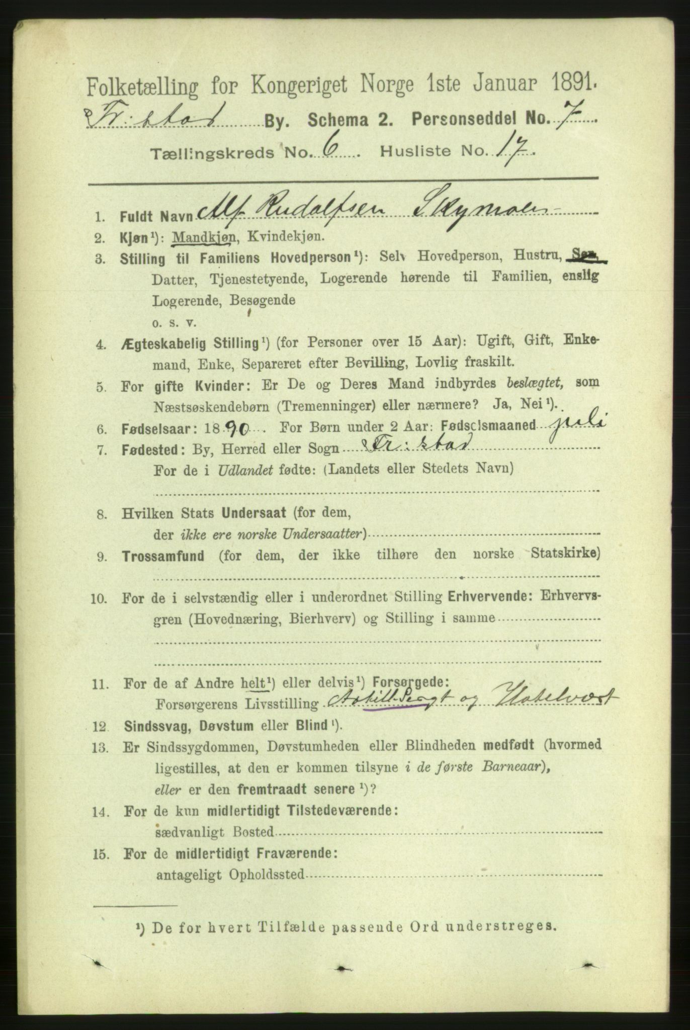 RA, 1891 census for 0103 Fredrikstad, 1891, p. 7812