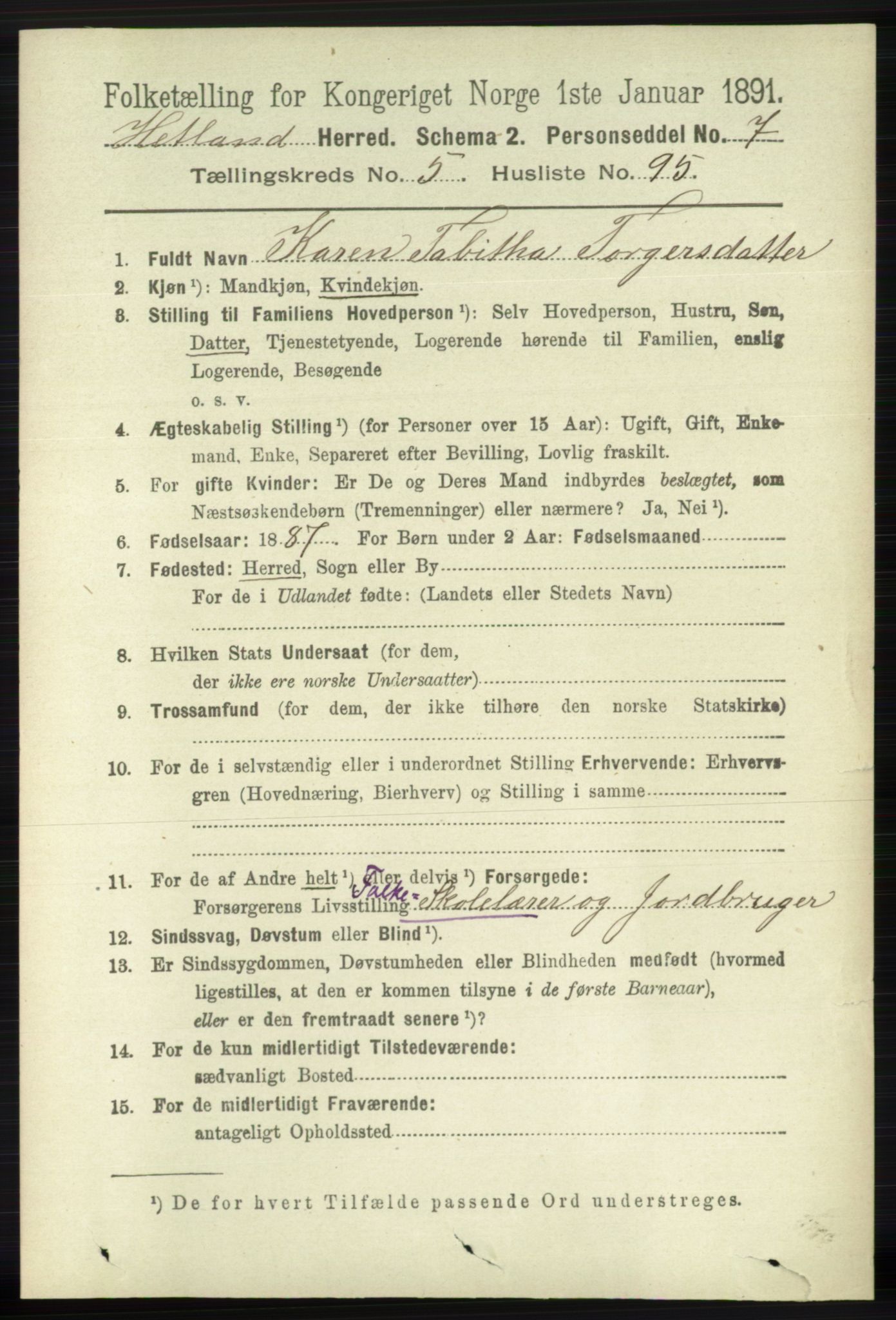 RA, 1891 census for 1126 Hetland, 1891, p. 3350