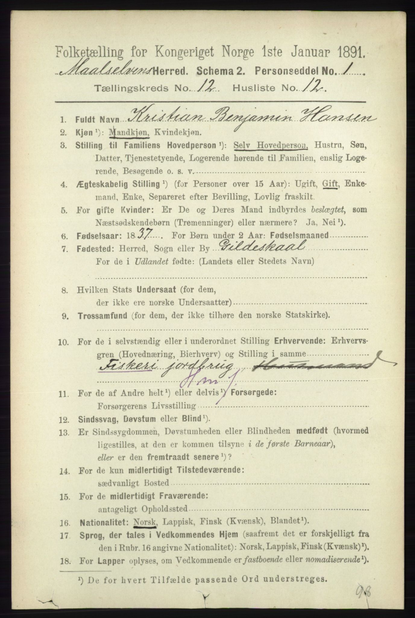 RA, 1891 census for 1924 Målselv, 1891, p. 3869