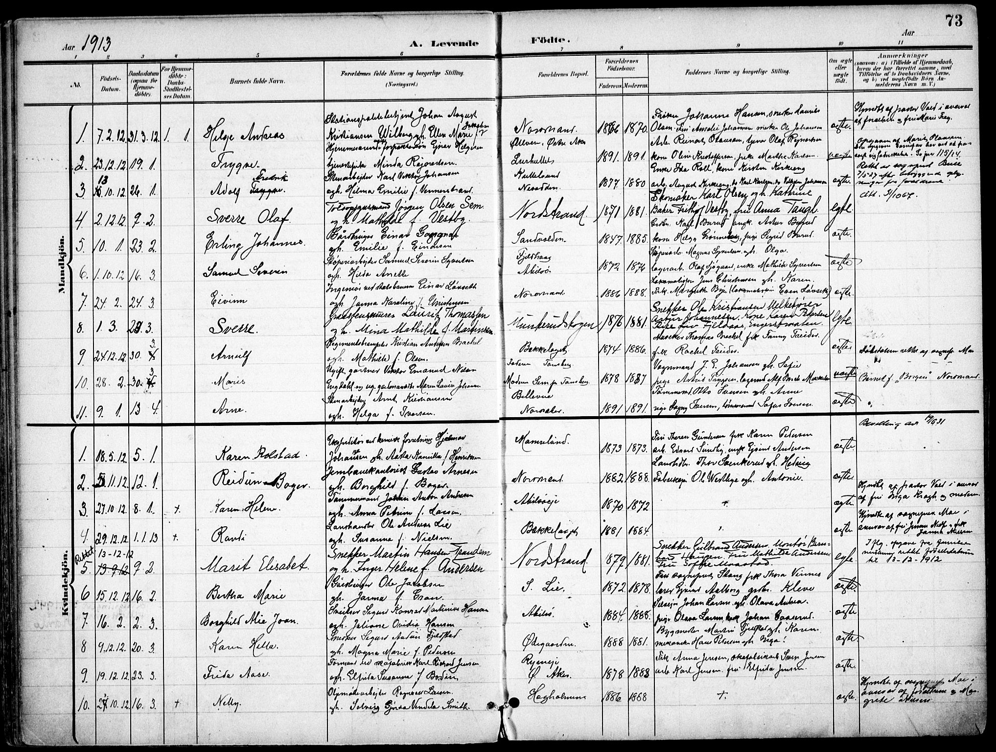 Nordstrand prestekontor Kirkebøker, SAO/A-10362a/F/Fa/L0001: Parish register (official) no. I 1, 1900-1914, p. 73