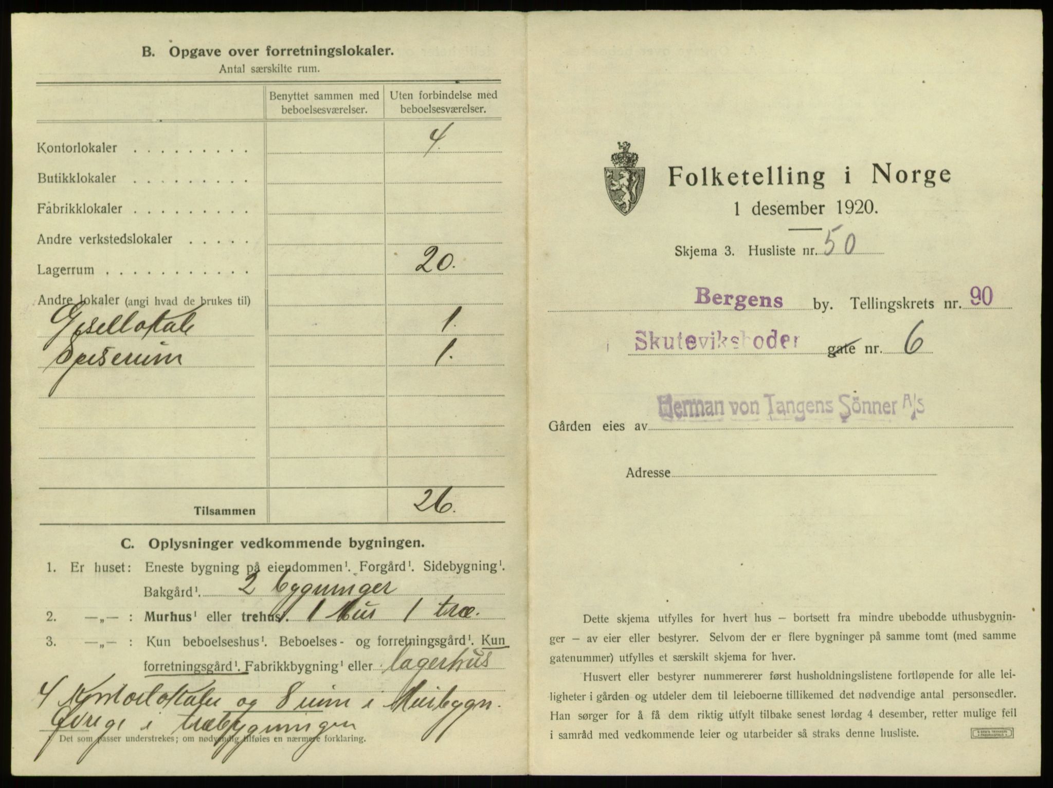 SAB, 1920 census for Bergen, 1920, p. 8693