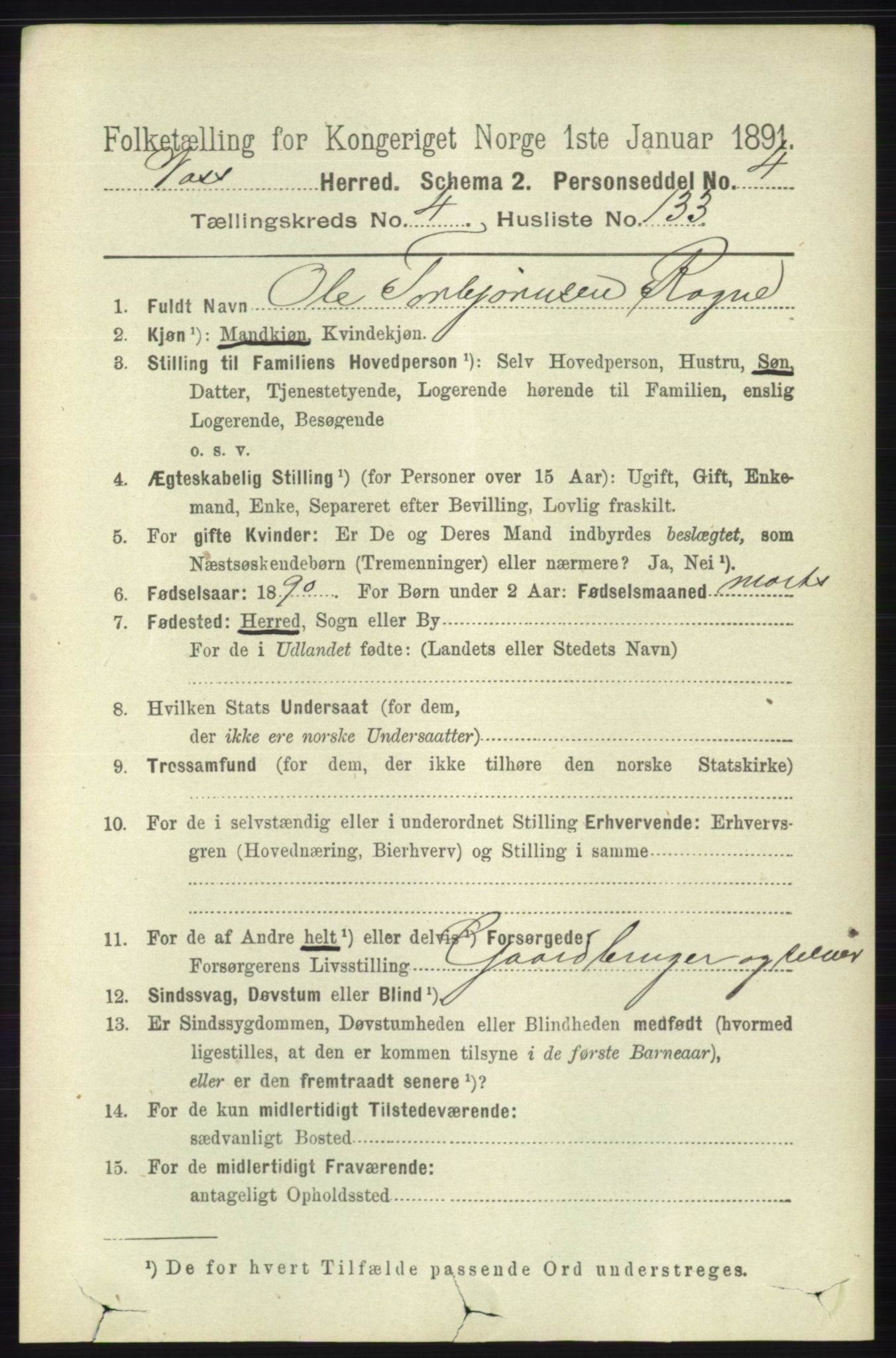 RA, 1891 census for 1235 Voss, 1891, p. 2603