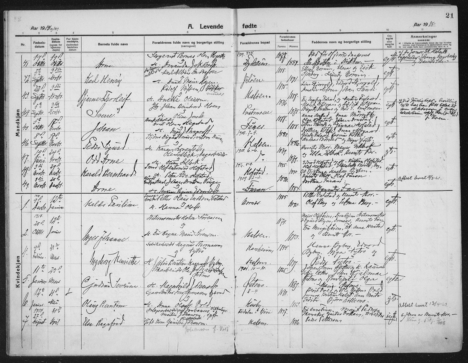 Ministerialprotokoller, klokkerbøker og fødselsregistre - Nord-Trøndelag, SAT/A-1458/709/L0083: Parish register (official) no. 709A23, 1916-1928, p. 21