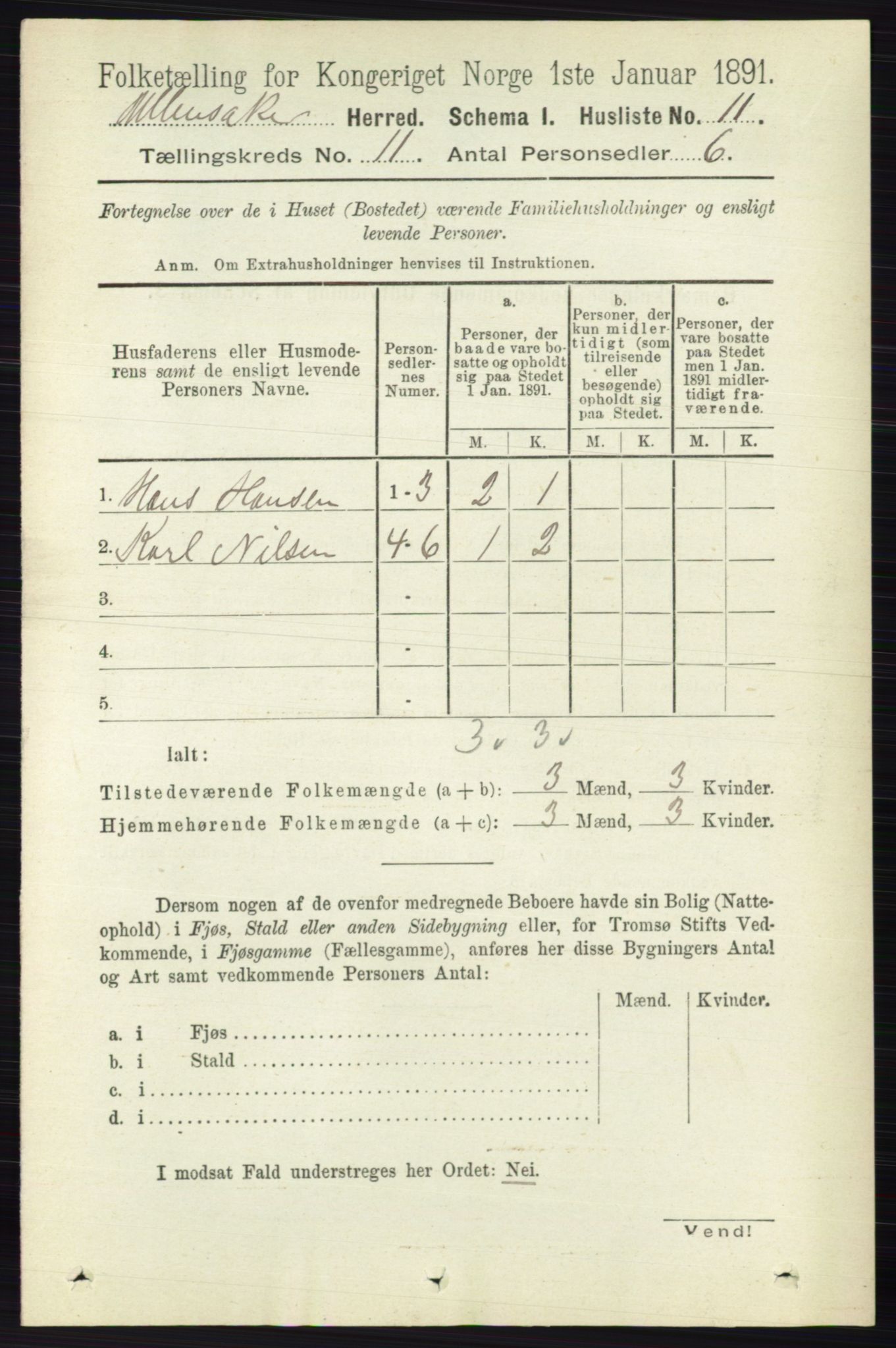 RA, 1891 census for 0235 Ullensaker, 1891, p. 4820