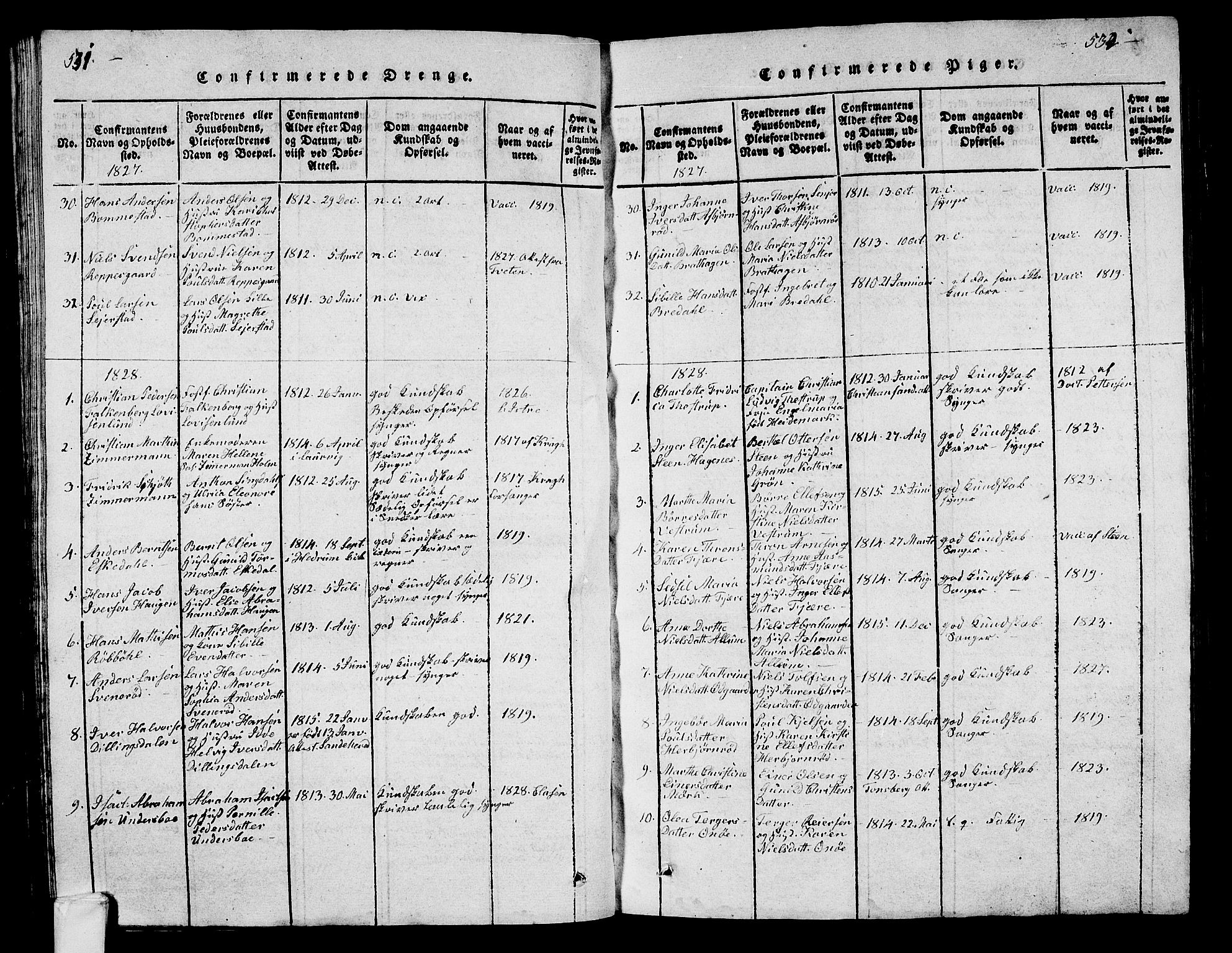 Hedrum kirkebøker, SAKO/A-344/G/Ga/L0003: Parish register (copy) no. I 3, 1817-1835, p. 531-532