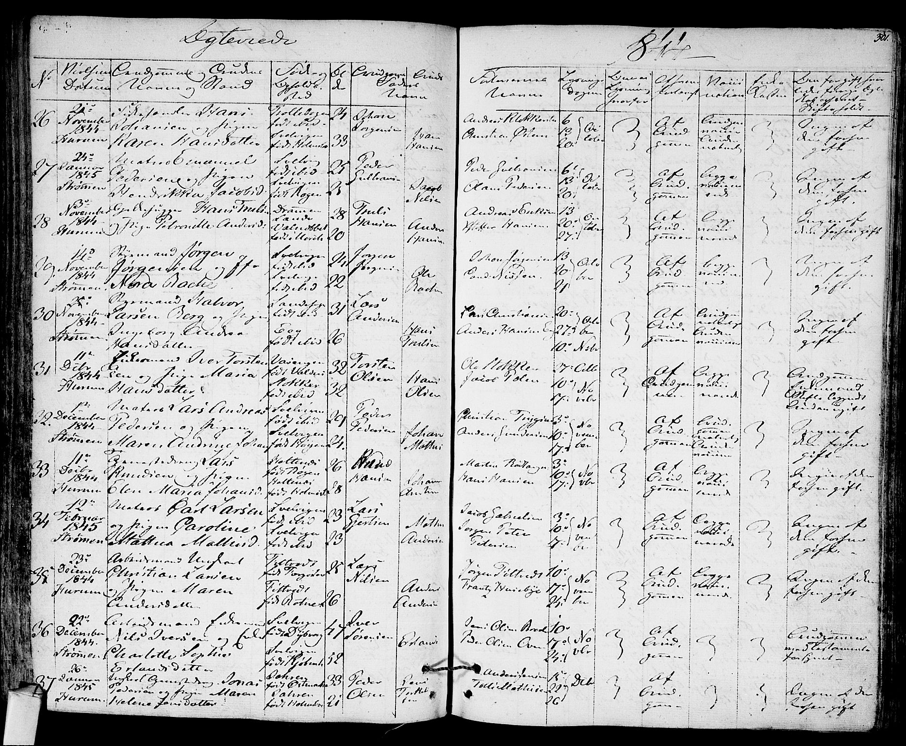 Hurum kirkebøker, SAKO/A-229/F/Fa/L0010: Parish register (official) no. 10, 1827-1846, p. 301