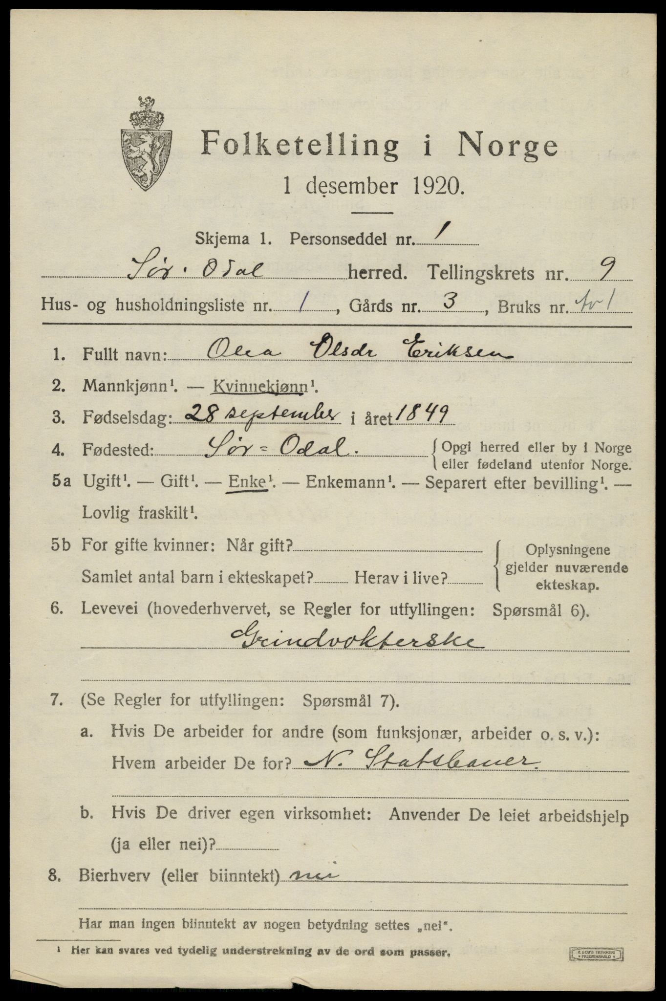 SAH, 1920 census for Sør-Odal, 1920, p. 10437