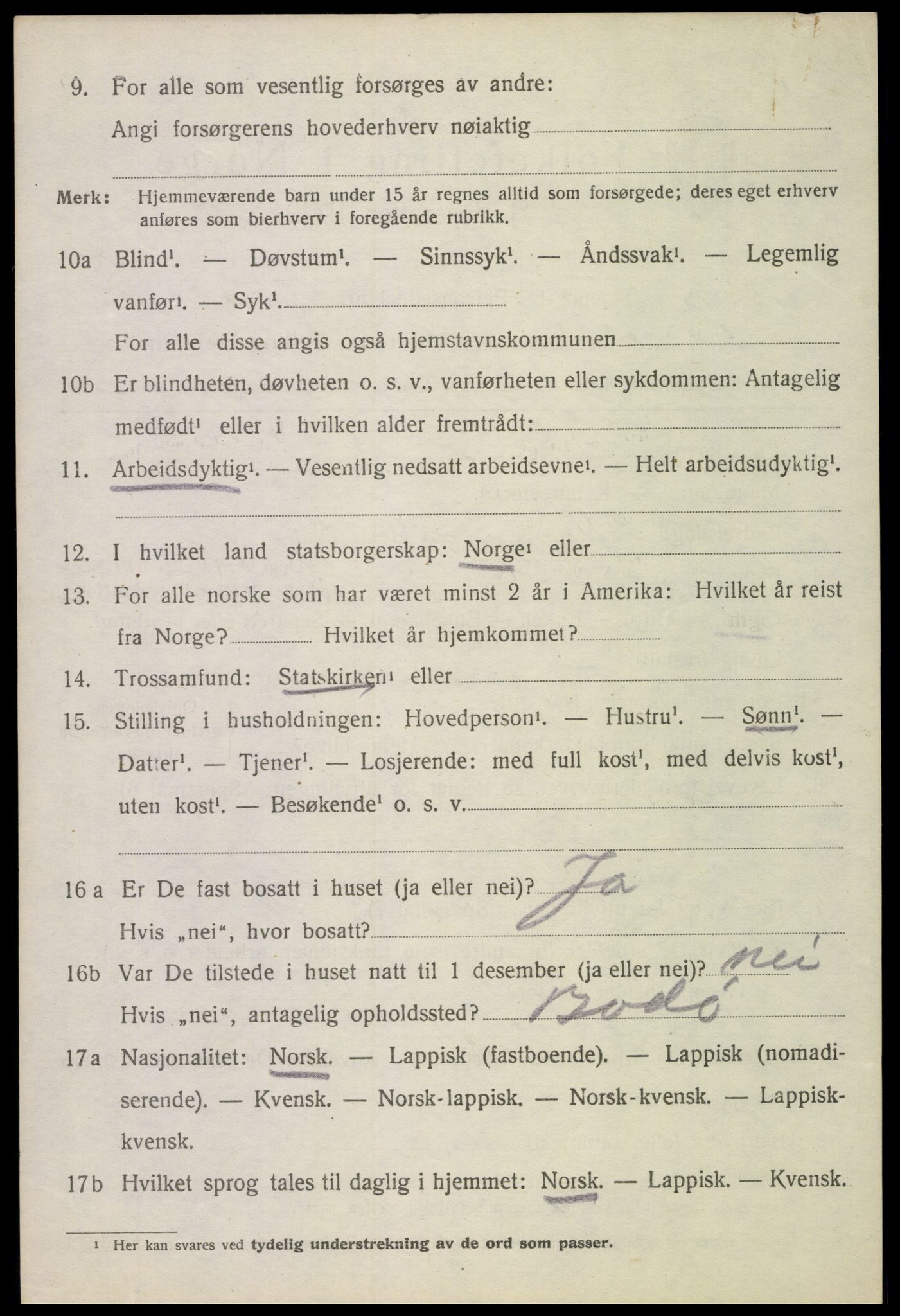 SAT, 1920 census for Sortland, 1920, p. 5469