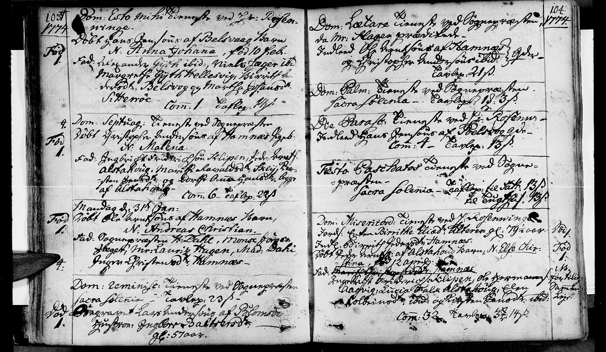 Ministerialprotokoller, klokkerbøker og fødselsregistre - Nordland, AV/SAT-A-1459/830/L0436: Parish register (official) no. 830A05 /1, 1737-1804, p. 103-104