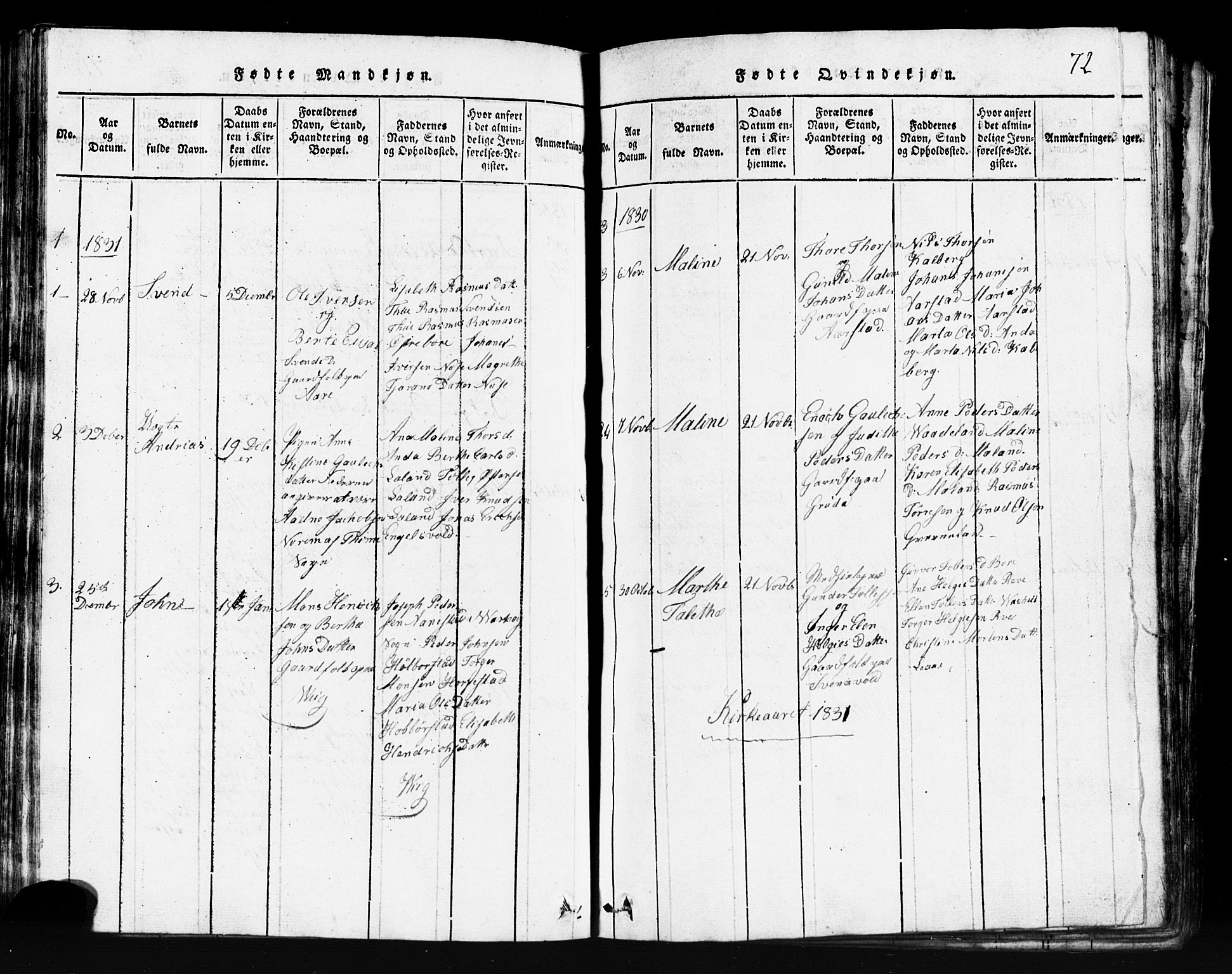 Klepp sokneprestkontor, SAST/A-101803/001/3/30BB/L0001: Parish register (copy) no.  B 1, 1816-1859, p. 72