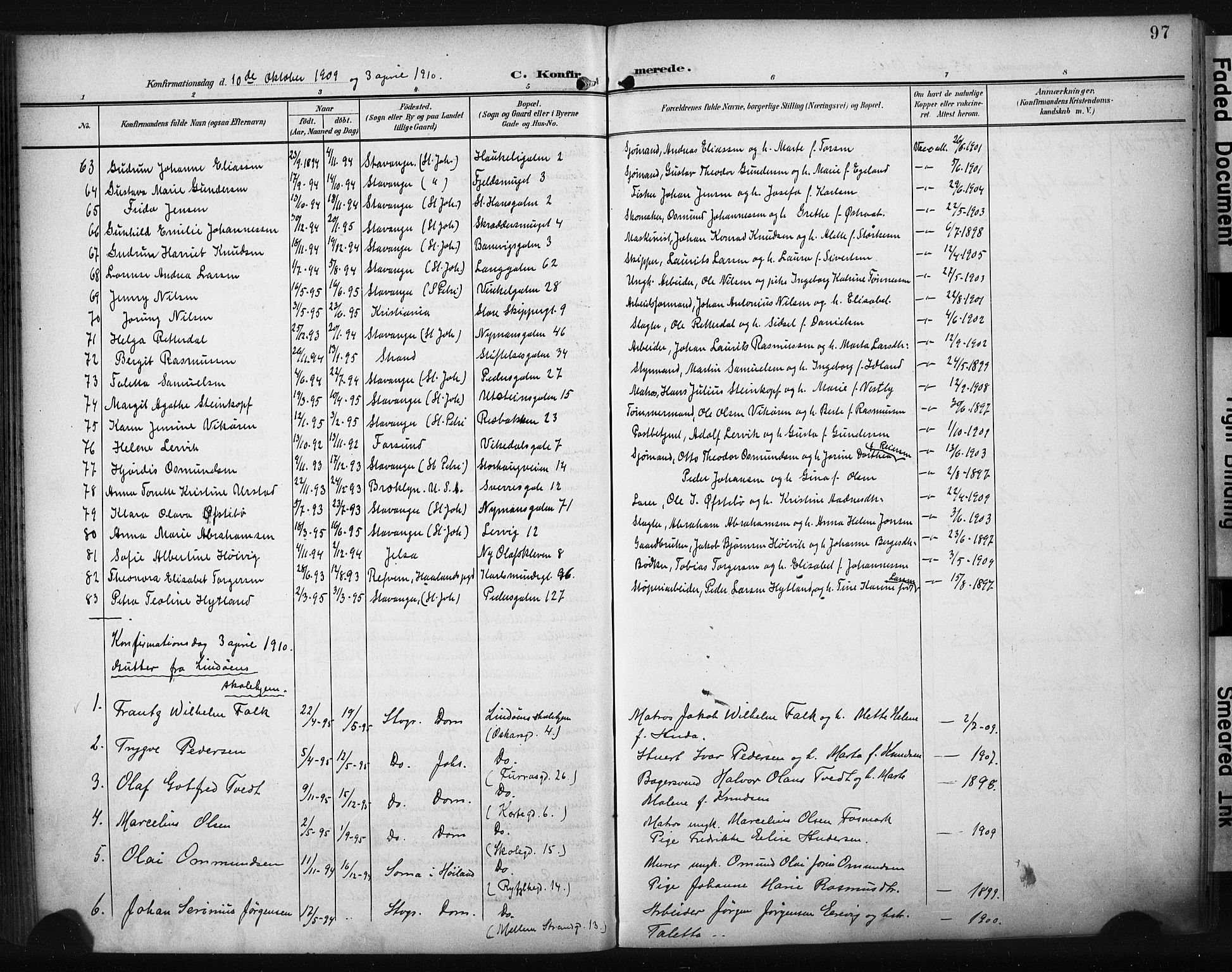 St. Johannes sokneprestkontor, AV/SAST-A-101814/001/30/30BA/L0006: Parish register (official) no. A 6, 1899-1916, p. 97