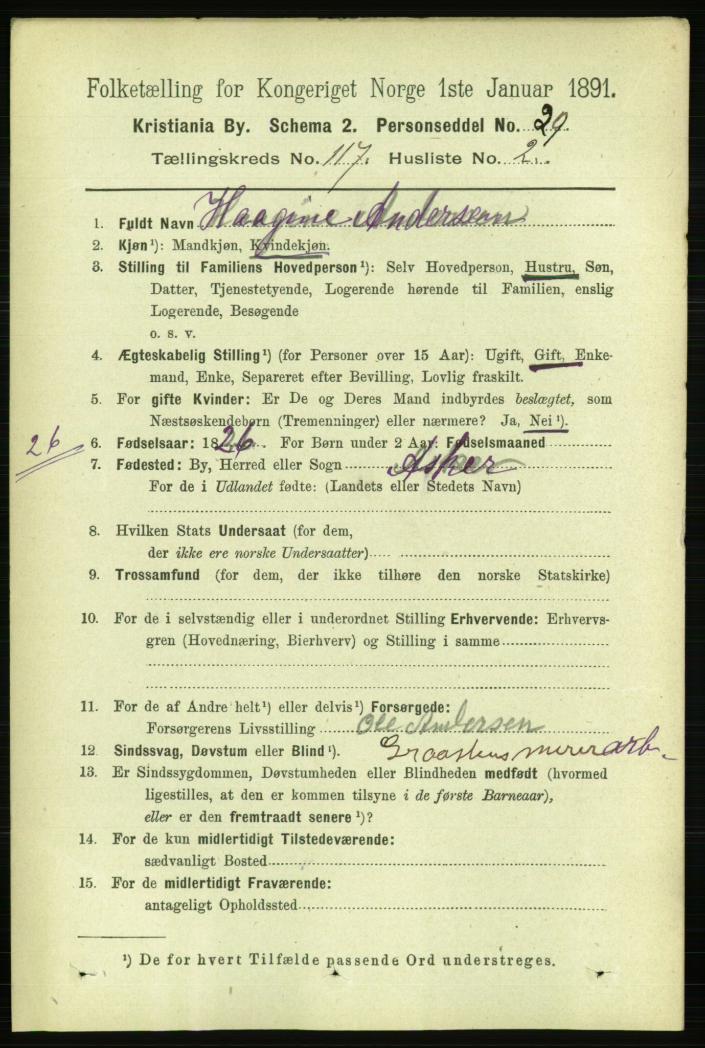 RA, 1891 census for 0301 Kristiania, 1891, p. 63017