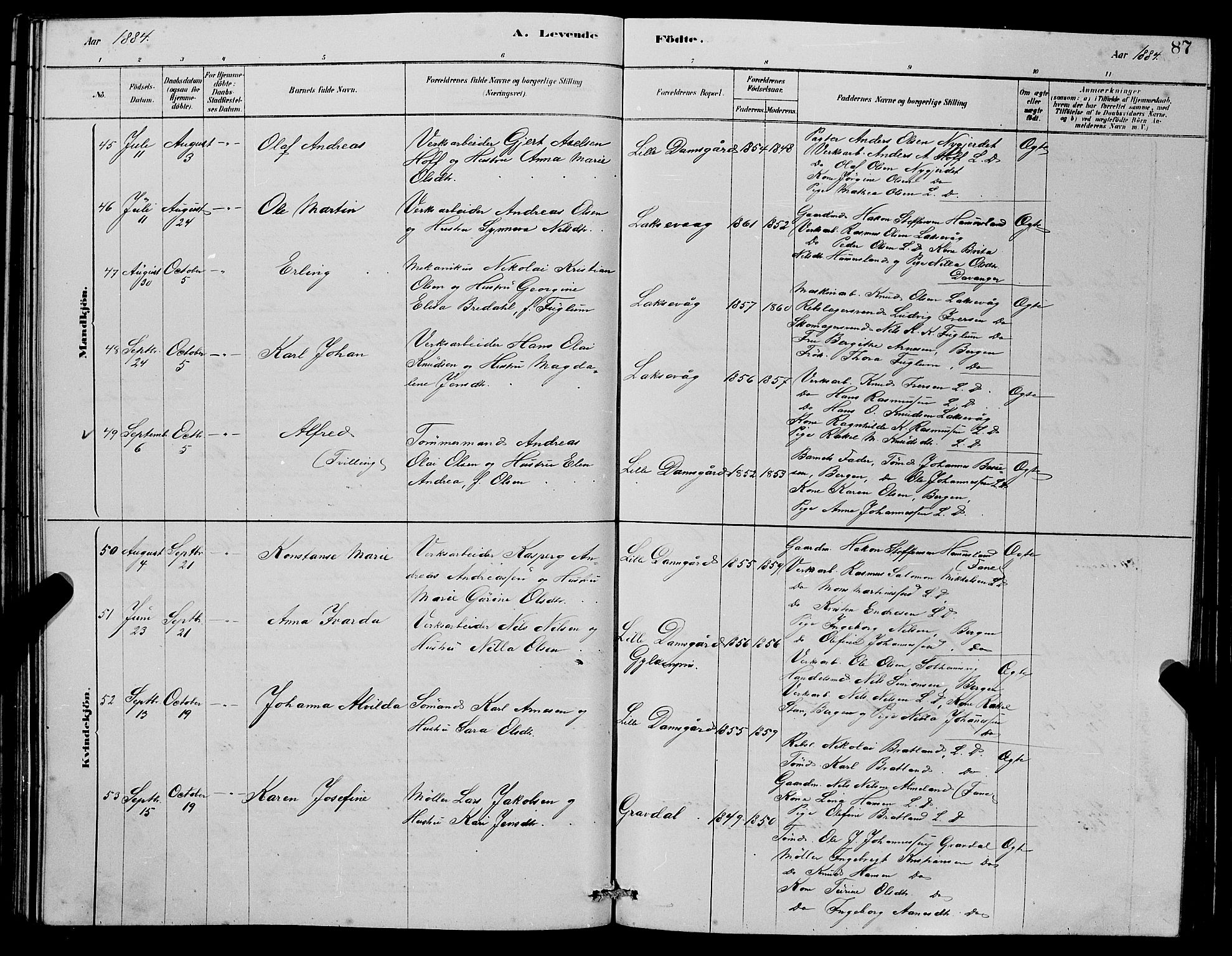 Laksevåg Sokneprestembete, AV/SAB-A-76501/H/Ha/Hab/Haba/L0002: Parish register (copy) no. A 2, 1877-1887, p. 87