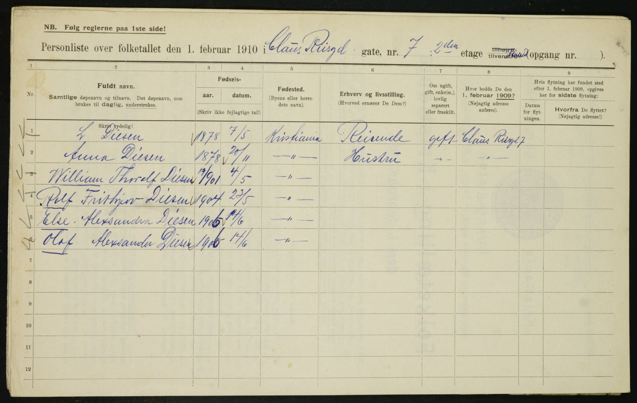 OBA, Municipal Census 1910 for Kristiania, 1910, p. 12203