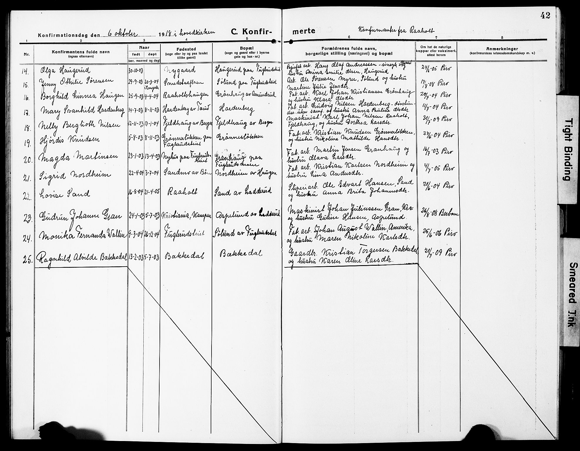 Eidsvoll prestekontor Kirkebøker, AV/SAO-A-10888/G/Ga/L0009: Parish register (copy) no. I 9, 1914-1927, p. 42