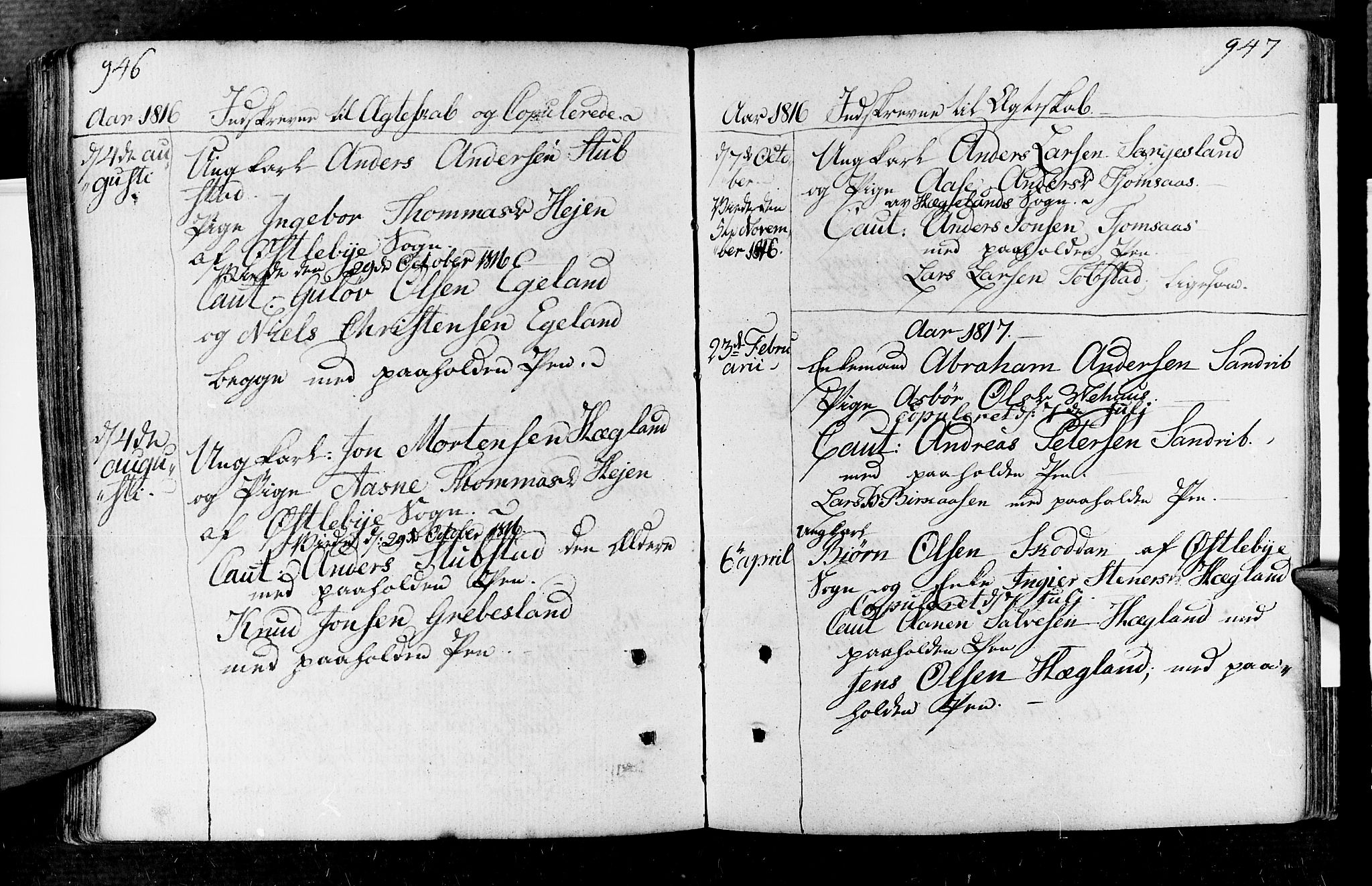 Vennesla sokneprestkontor, AV/SAK-1111-0045/Fa/Fac/L0002: Parish register (official) no. A 2, 1785-1834, p. 946-947