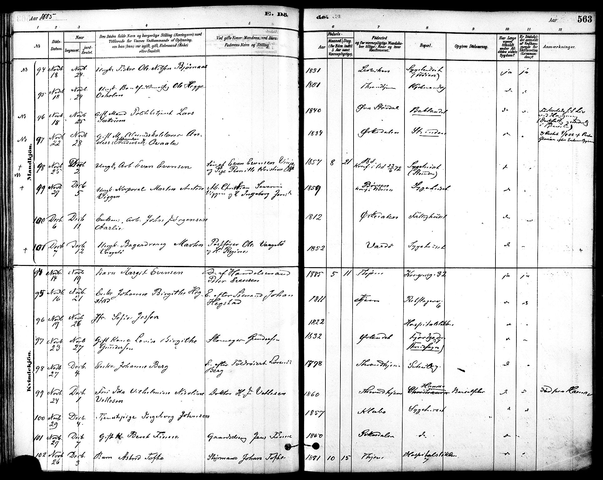 Ministerialprotokoller, klokkerbøker og fødselsregistre - Sør-Trøndelag, SAT/A-1456/601/L0058: Parish register (official) no. 601A26, 1877-1891, p. 563