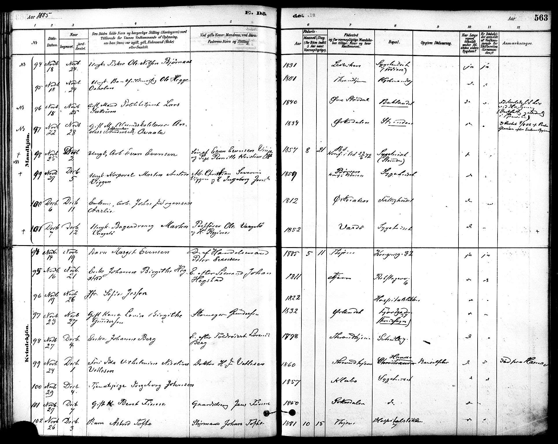 Ministerialprotokoller, klokkerbøker og fødselsregistre - Sør-Trøndelag, AV/SAT-A-1456/601/L0058: Parish register (official) no. 601A26, 1877-1891, p. 563