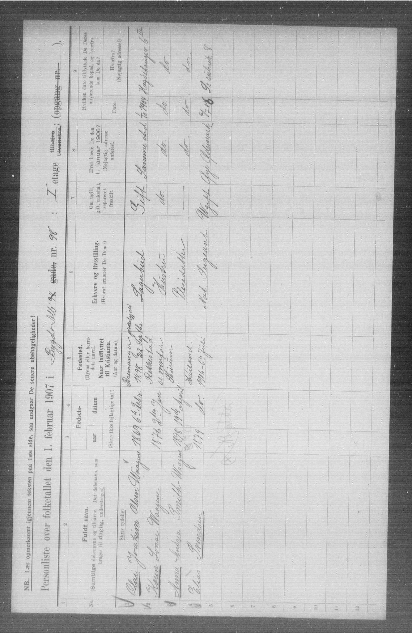 OBA, Municipal Census 1907 for Kristiania, 1907, p. 5698