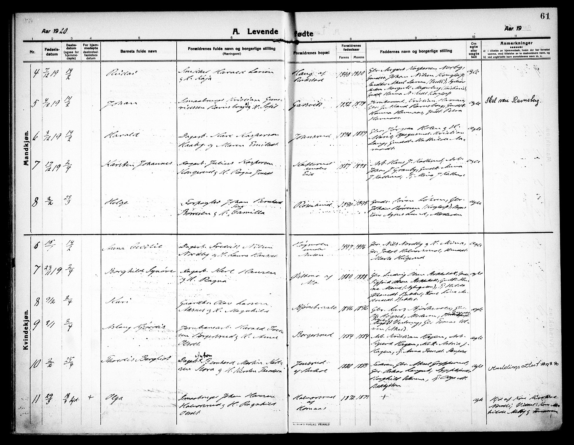 Høland prestekontor Kirkebøker, AV/SAO-A-10346a/F/Fa/L0016: Parish register (official) no. I 16, 1912-1921, p. 61