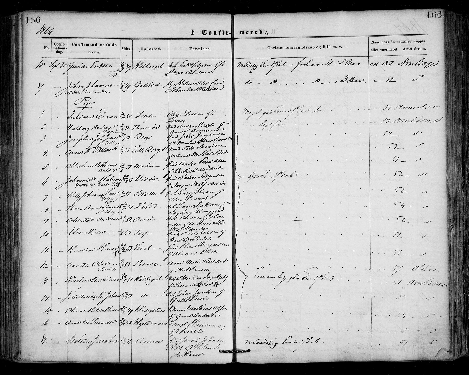 Borge prestekontor Kirkebøker, SAO/A-10903/F/Fa/L0006: Parish register (official) no. I 6, 1861-1874, p. 166