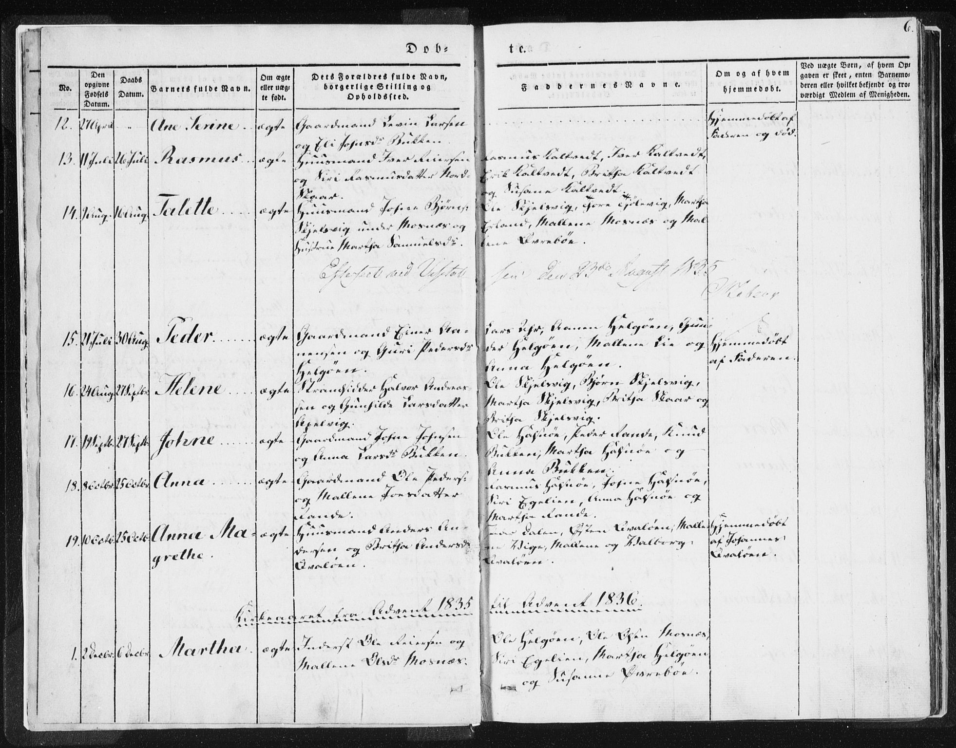 Hjelmeland sokneprestkontor, SAST/A-101843/01/IV/L0007: Parish register (official) no. A 7, 1834-1850, p. 6