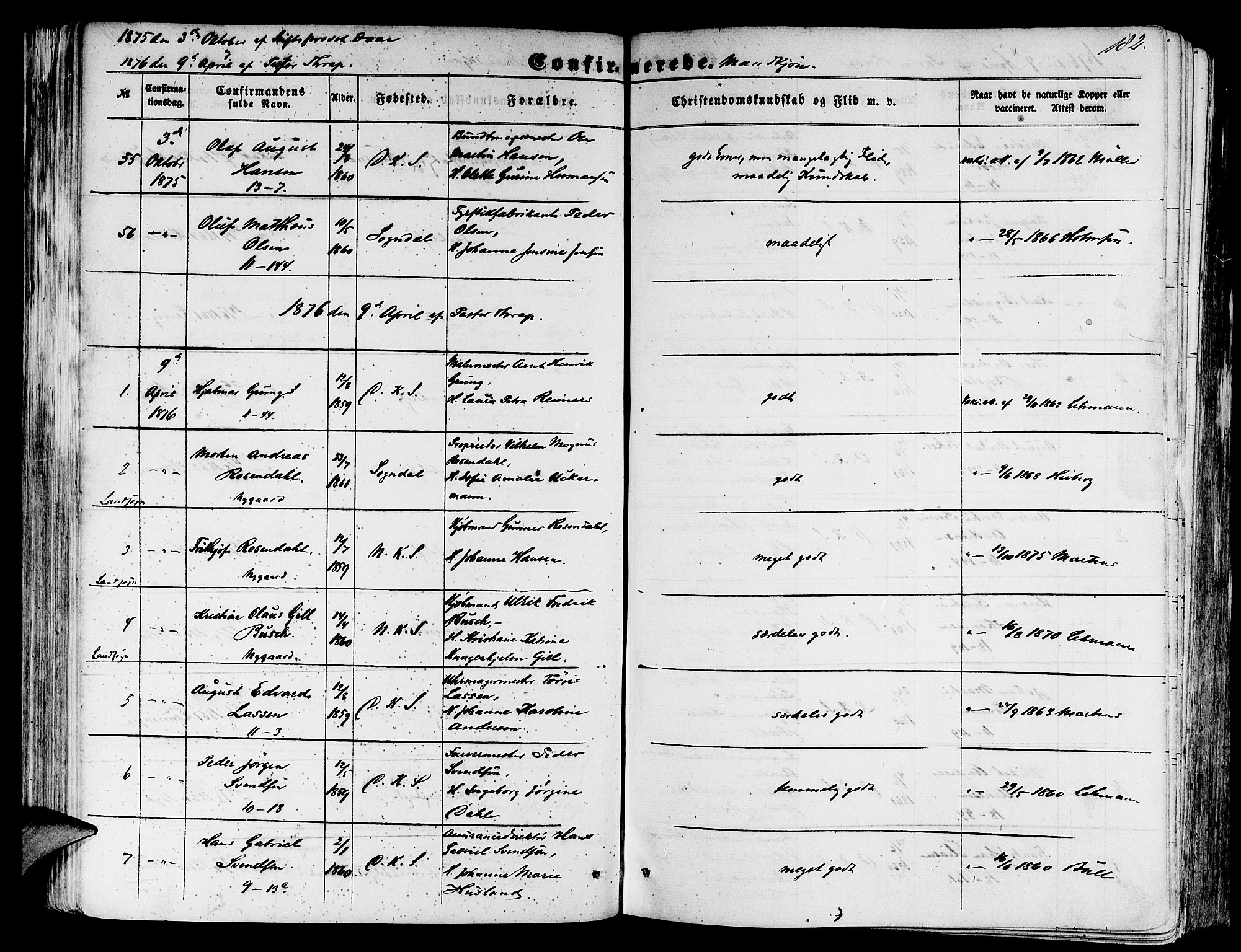Domkirken sokneprestembete, SAB/A-74801/H/Hab/L0023: Parish register (copy) no. C 3, 1854-1880, p. 182