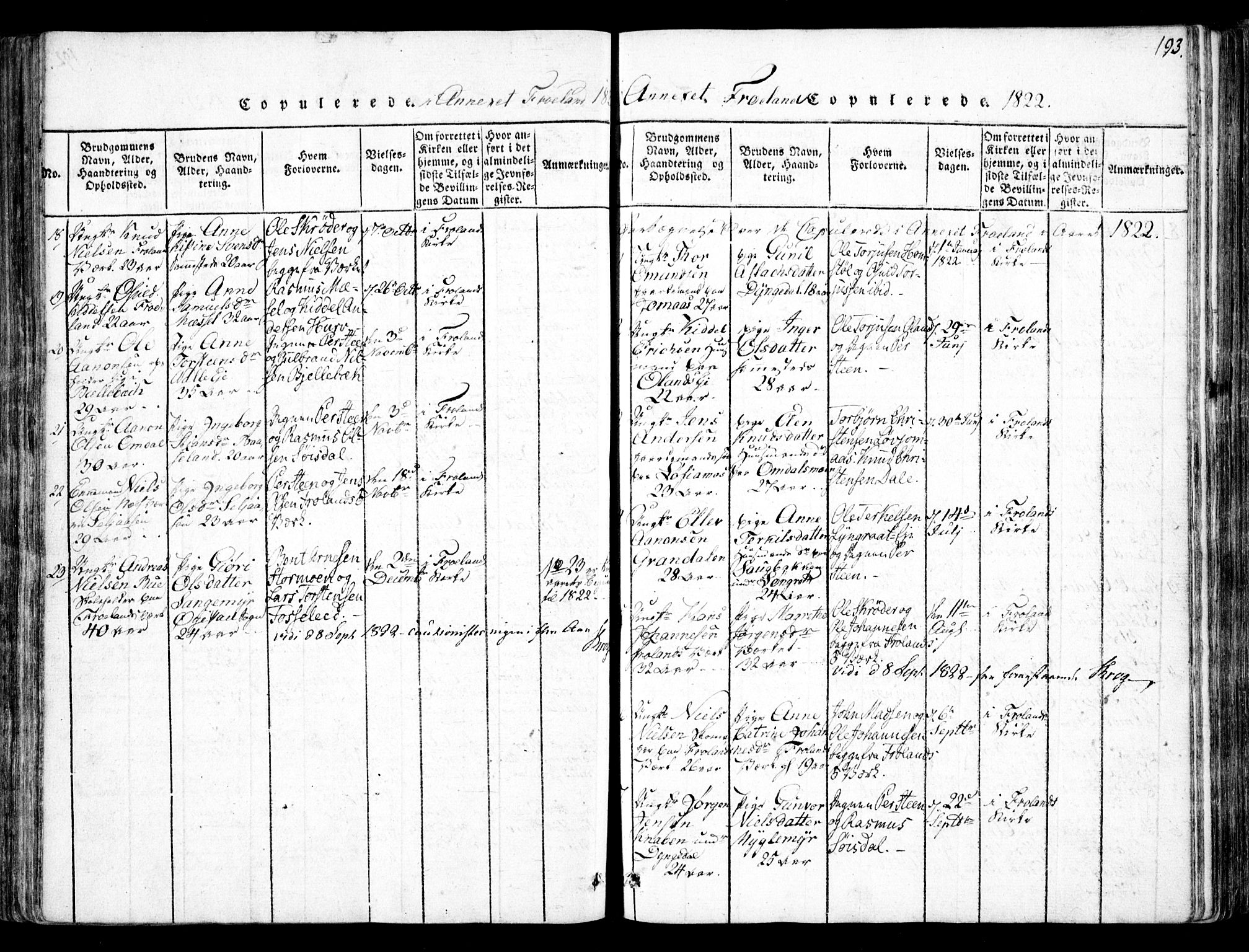 Fjære sokneprestkontor, SAK/1111-0011/F/Fb/L0007: Parish register (copy) no. B 7, 1816-1826, p. 193