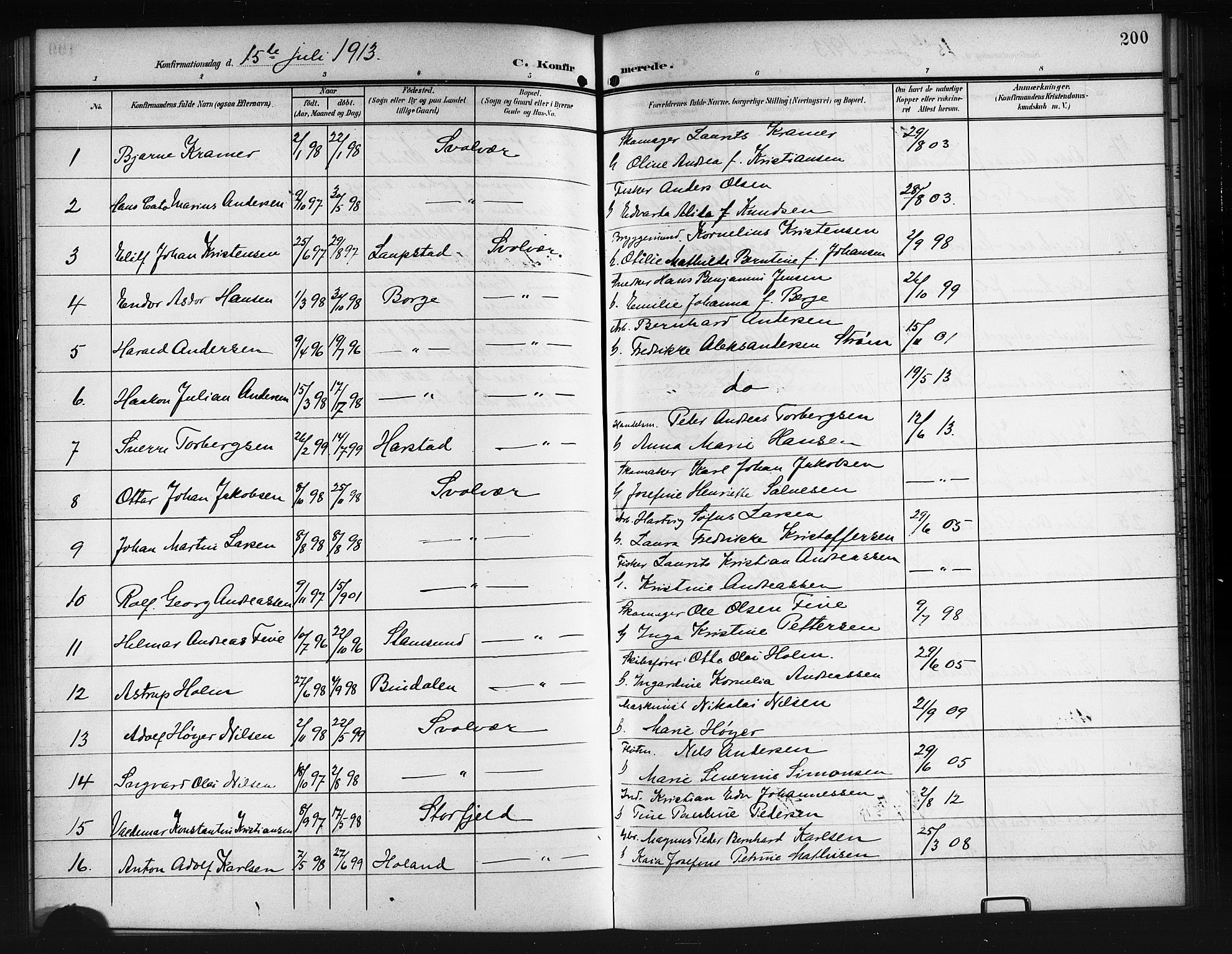 Ministerialprotokoller, klokkerbøker og fødselsregistre - Nordland, SAT/A-1459/874/L1079: Parish register (copy) no. 874C08, 1907-1915, p. 200