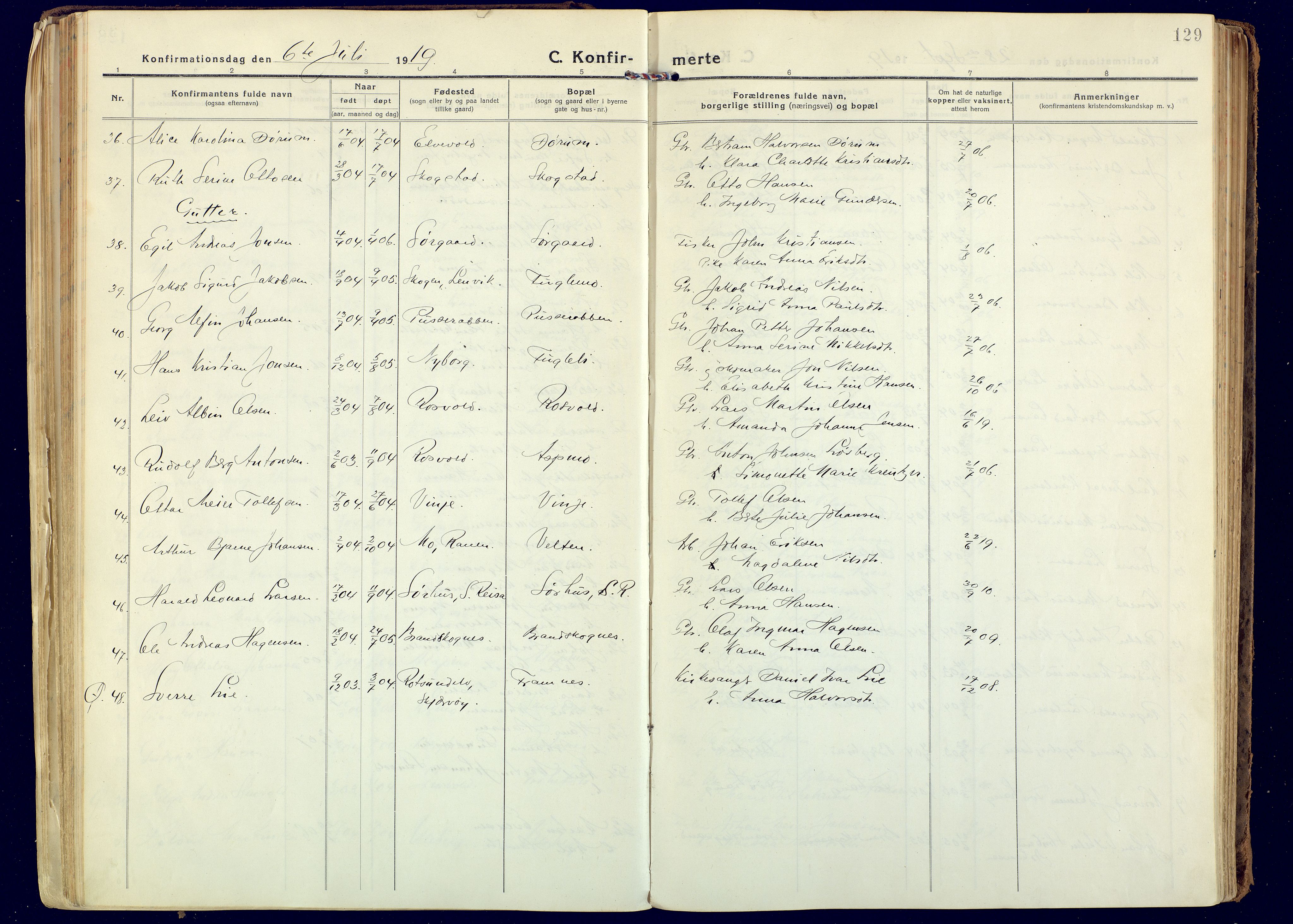 Målselv sokneprestembete, AV/SATØ-S-1311/G/Ga/Gaa/L0014kirke: Parish register (official) no. 14, 1919-1932, p. 129