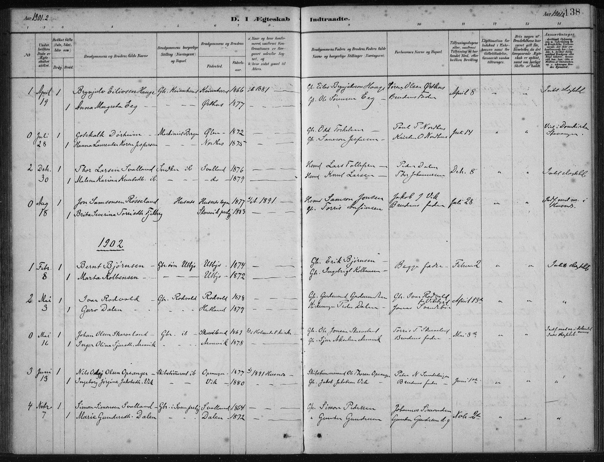 Fjelberg sokneprestembete, SAB/A-75201/H/Haa: Parish register (official) no. B  1, 1879-1919, p. 138