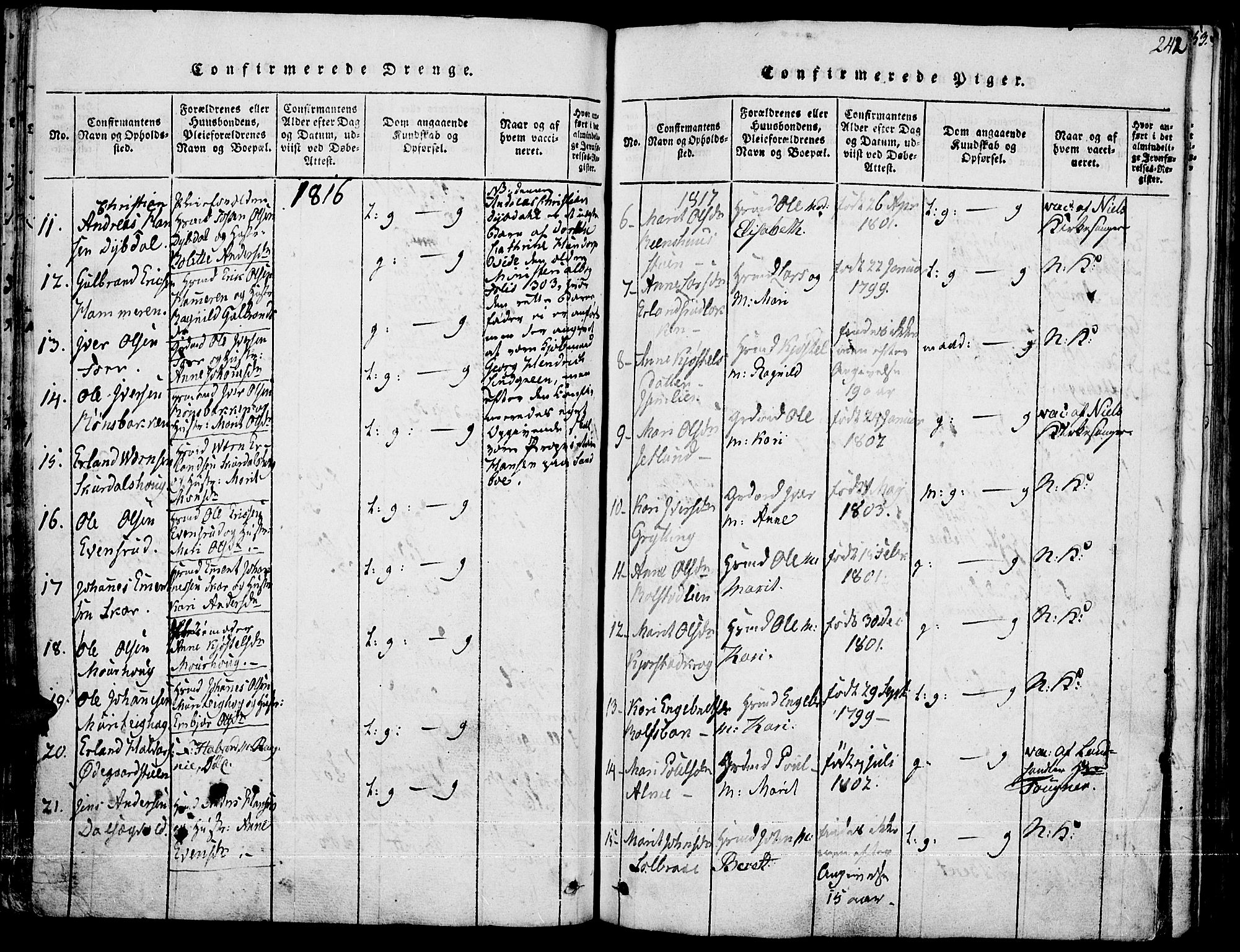 Fron prestekontor, SAH/PREST-078/H/Ha/Haa/L0002: Parish register (official) no. 2, 1816-1827, p. 242