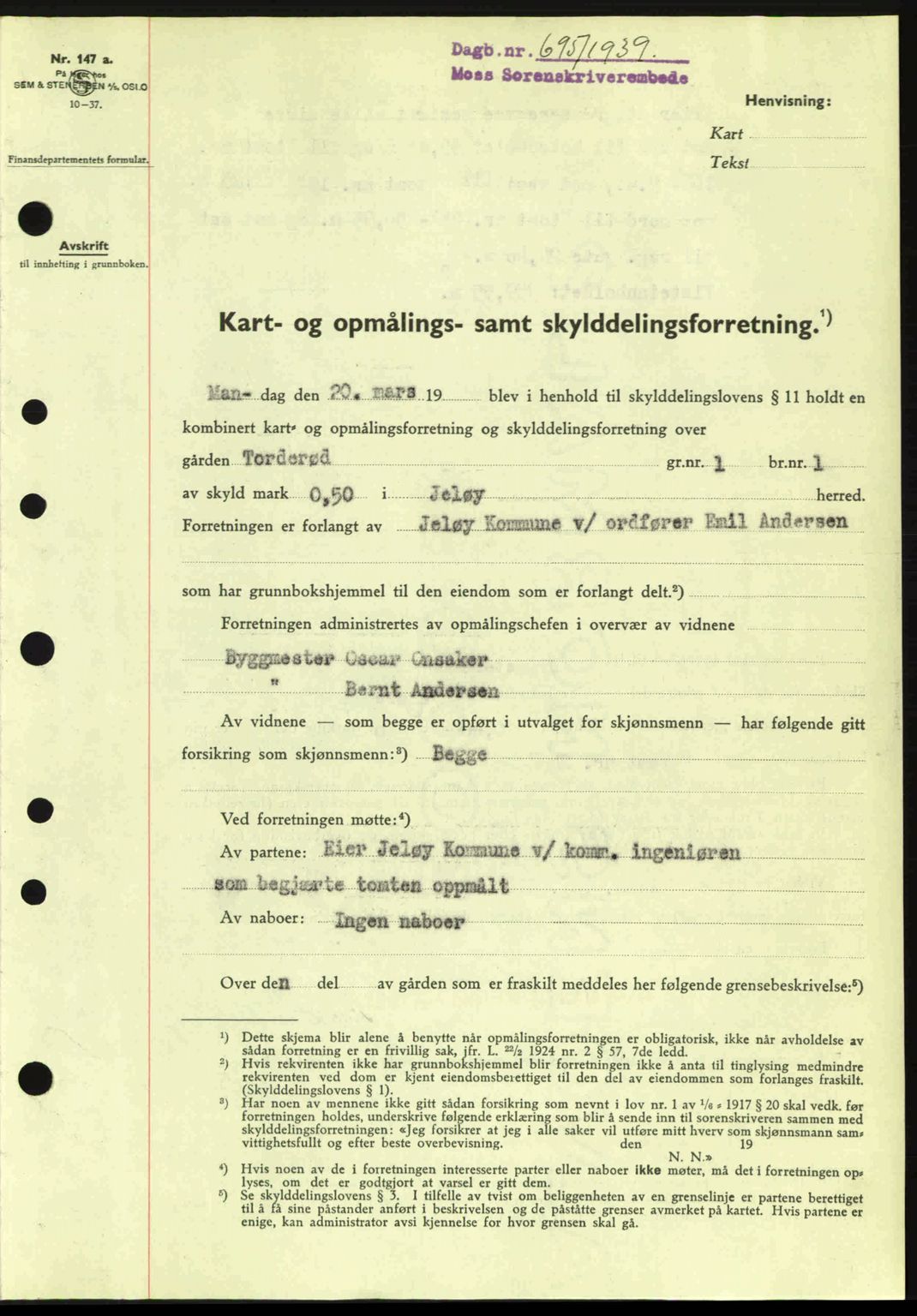Moss sorenskriveri, SAO/A-10168: Mortgage book no. A5, 1938-1939, Diary no: : 695/1939