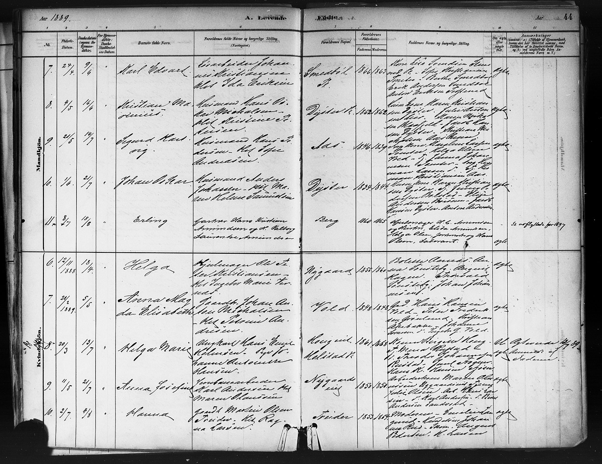 Ås prestekontor Kirkebøker, SAO/A-10894/F/Fa/L0009: Parish register (official) no. I 9, 1881-1900, p. 44