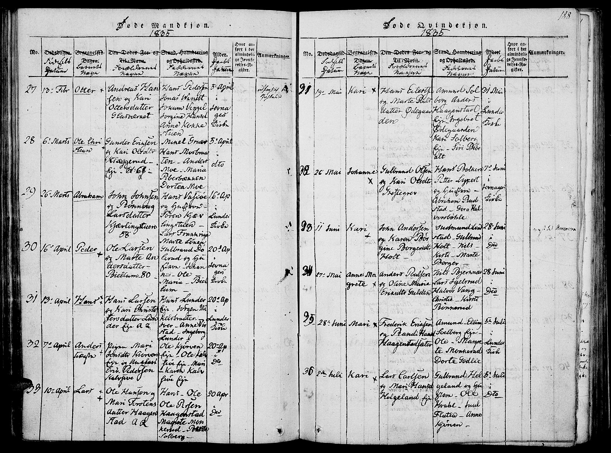 Jevnaker prestekontor, AV/SAH-PREST-116/H/Ha/Haa/L0005: Parish register (official) no. 5, 1815-1837, p. 188