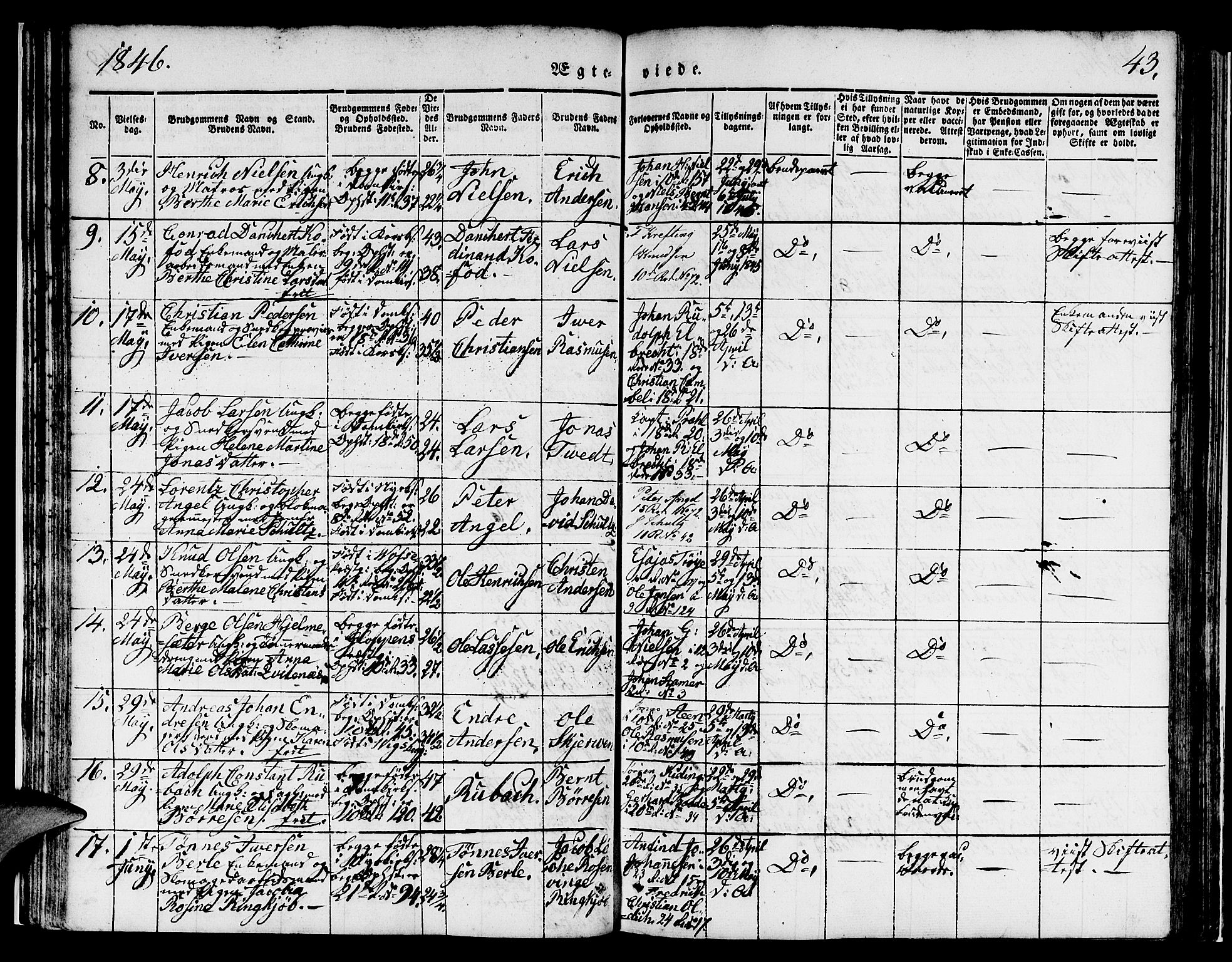 Domkirken sokneprestembete, SAB/A-74801/H/Hab/L0029: Parish register (copy) no. D 1, 1839-1857, p. 43