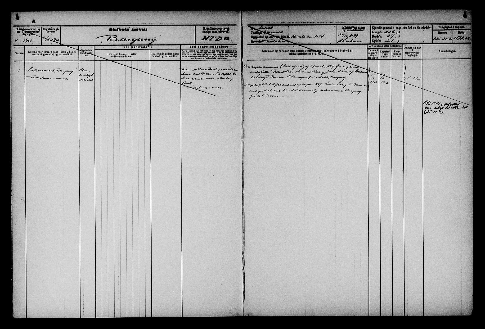 Holt sorenskriveri, AV/SAK-1221-0002/G/Gf/L0004: Mortgage register no. 32, 1903-1950, p. 4