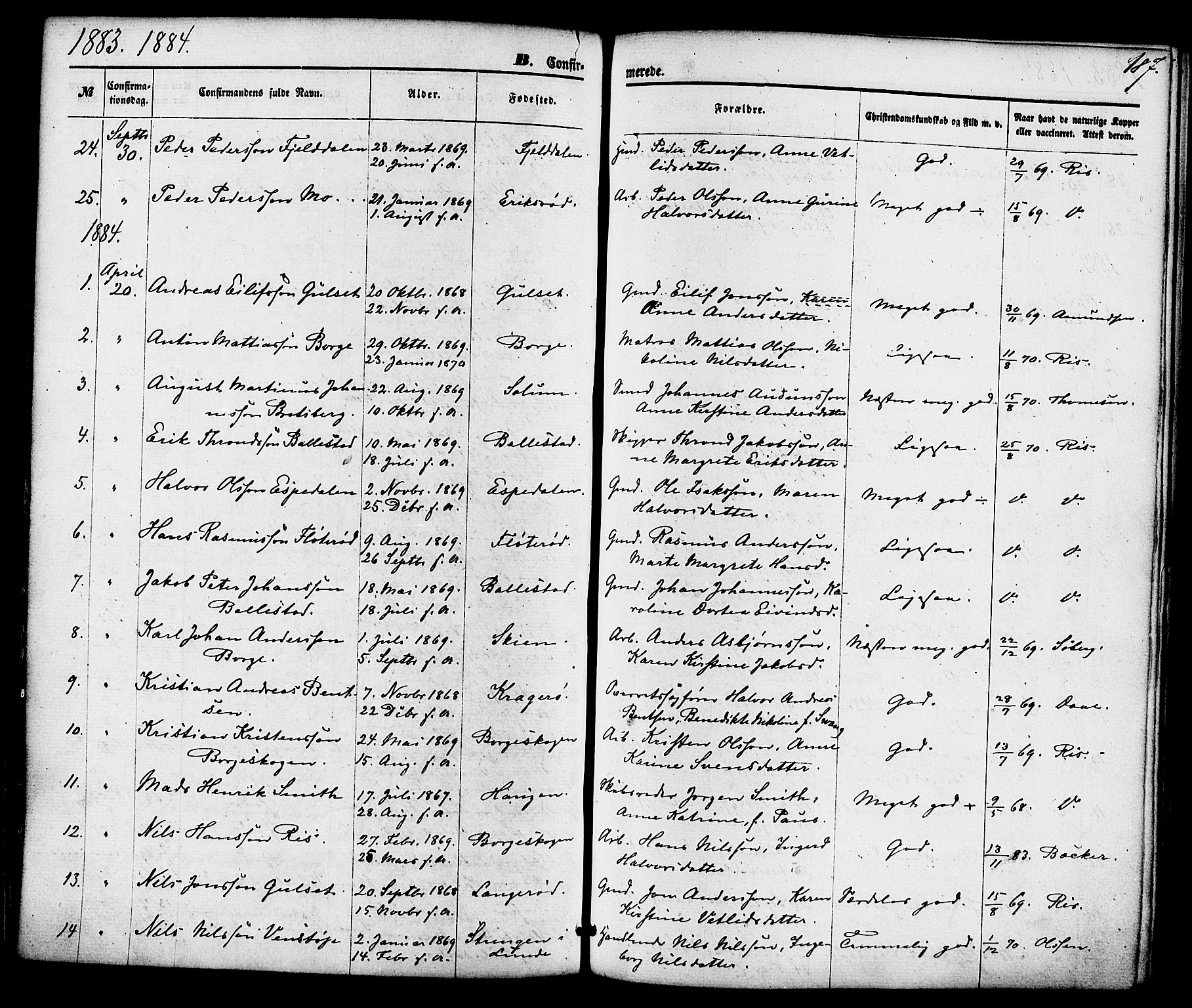 Gjerpen kirkebøker, SAKO/A-265/F/Fa/L0009: Parish register (official) no. I 9, 1872-1885, p. 187